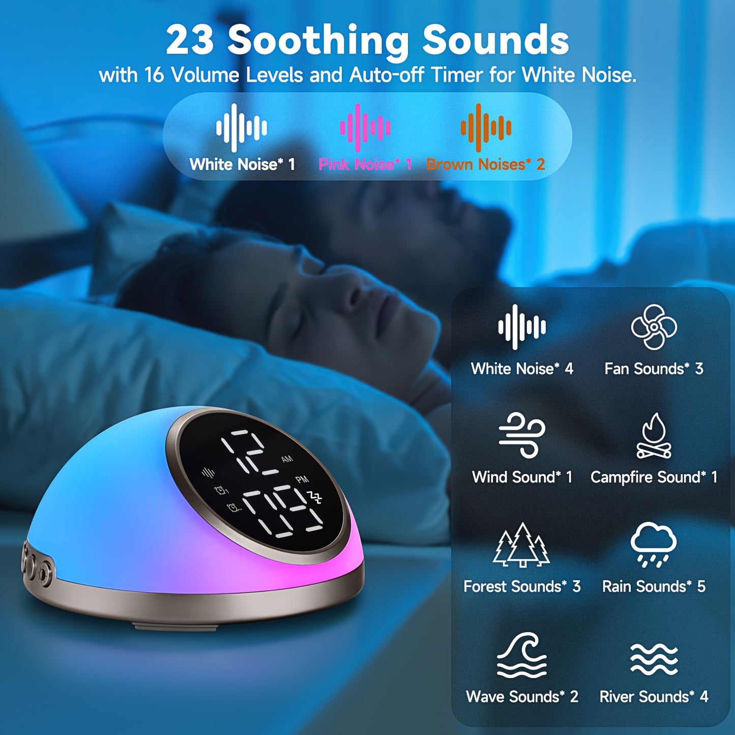 Alarm Clock With White Noise Machine For Peaceful Sleep