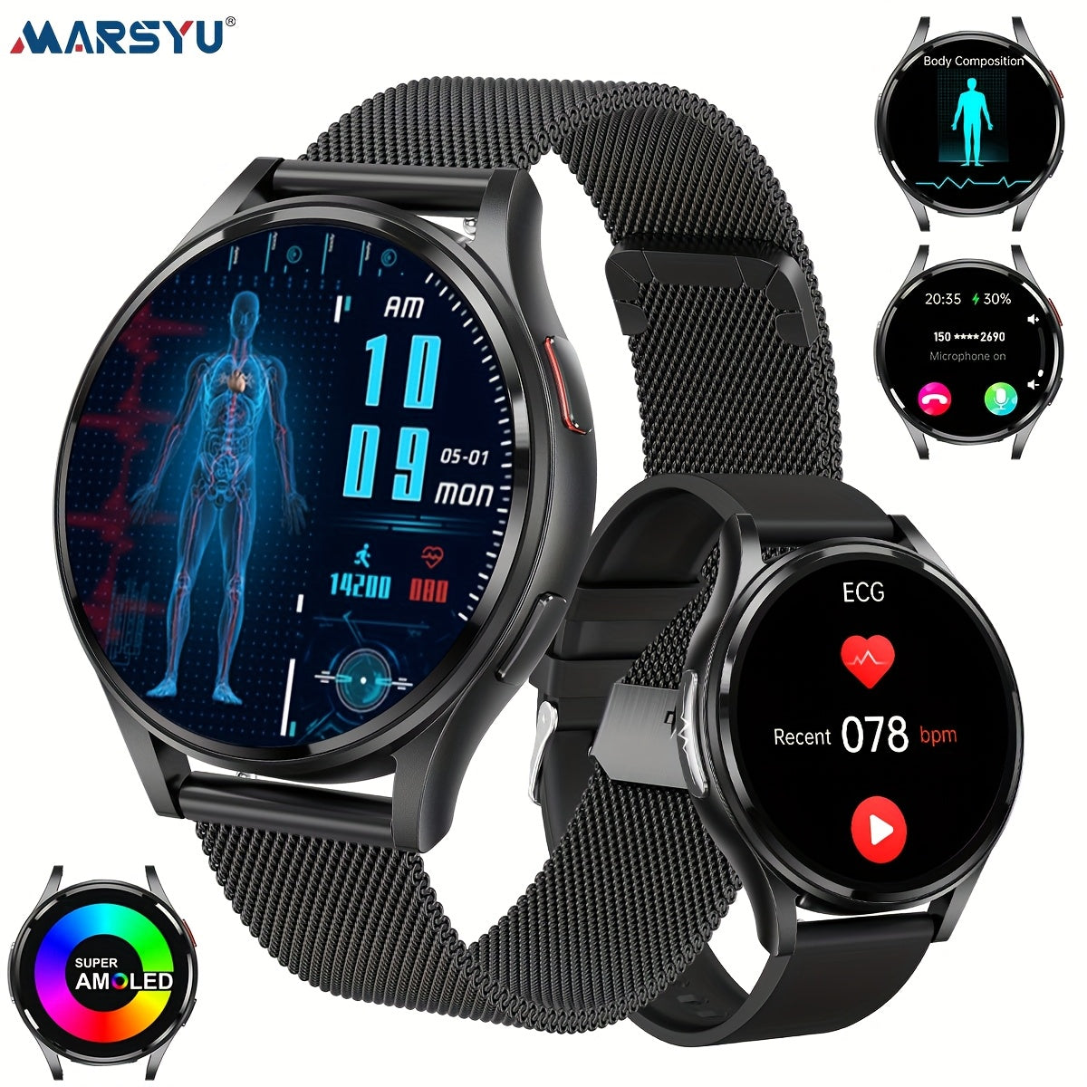 Women Men New Smart Watch, 260mAh Battery, 1.43'' AMOLED Screen, BT5.3 Call, 130+ Sport Modes, SOS Emergency Call, AI Intelligent Voice, Motion Tracking, Weather Forecast, Message Reminder, Fitness Tracker for IOS & Android,