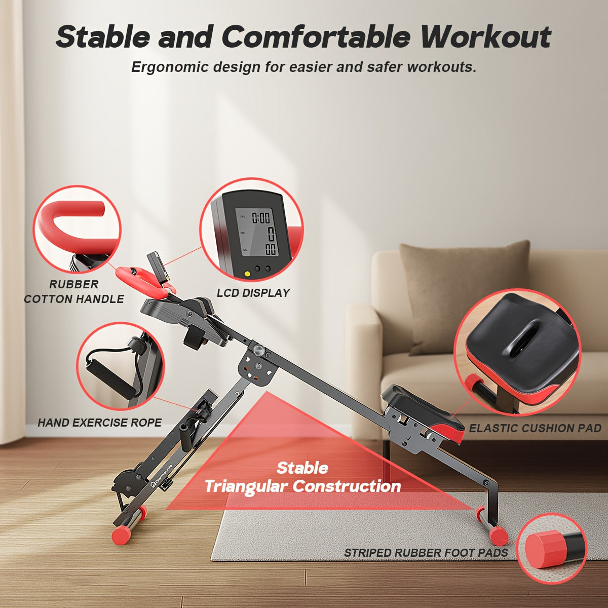 WARMOUNTS Rowing Machine, 4-in-1 Foldable for Home Gym, 2-Level Adjustable Resistance, 4 Adjustable Handle Heights, LCD Monitor, 260 lbs Capacity, Without Battery