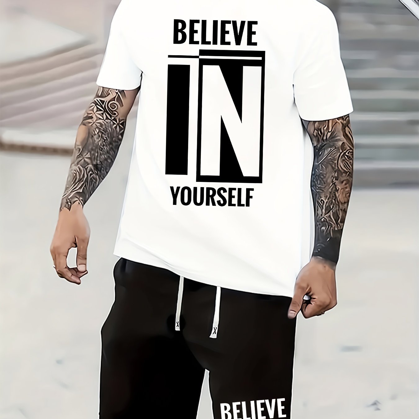 Men's Gym Set Breathable Motivational Tee And Shorts