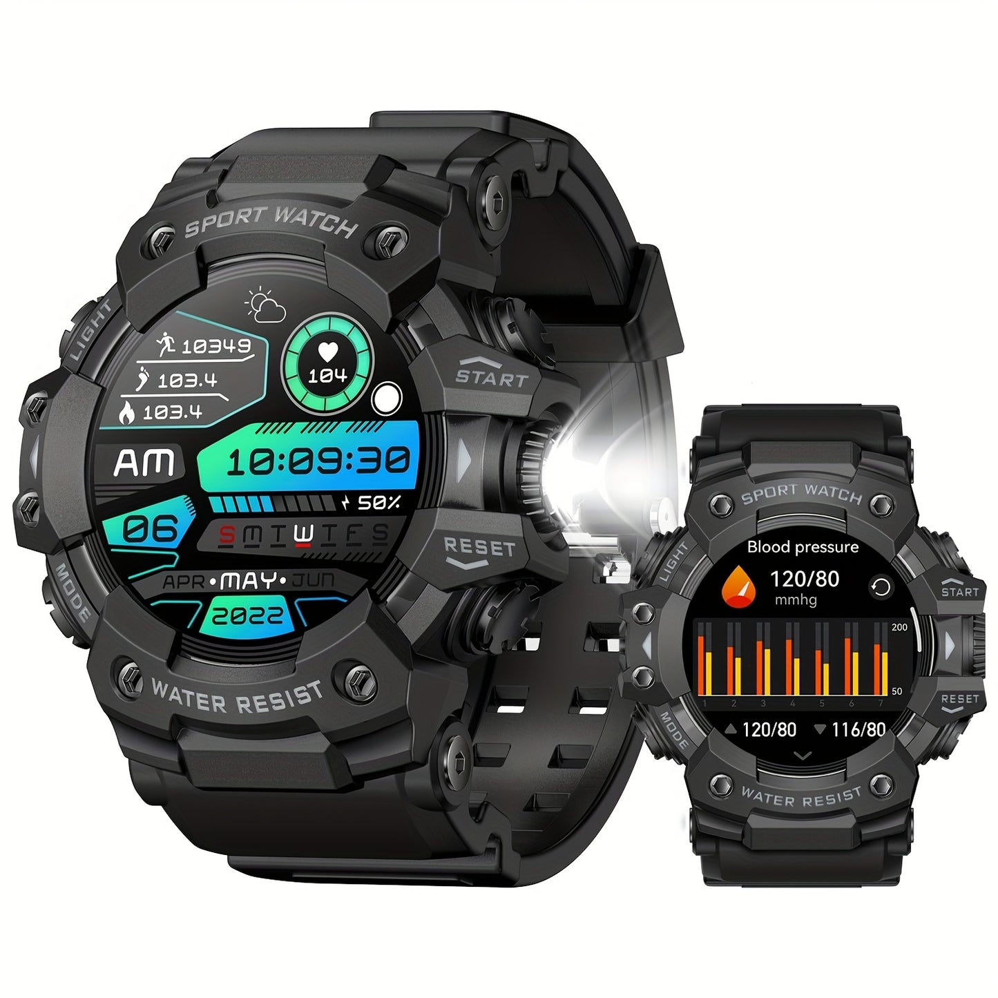 Smart Watches for Men (Answer/Make Call), Outdoor Watch with LED Flashlight, 1.32" TFT Screen Watch, 100+ Sport Modes, SOS, Sleep Tracker, Fitness Watch Health Watch for iPhone/Android - Cool Gifts for Men