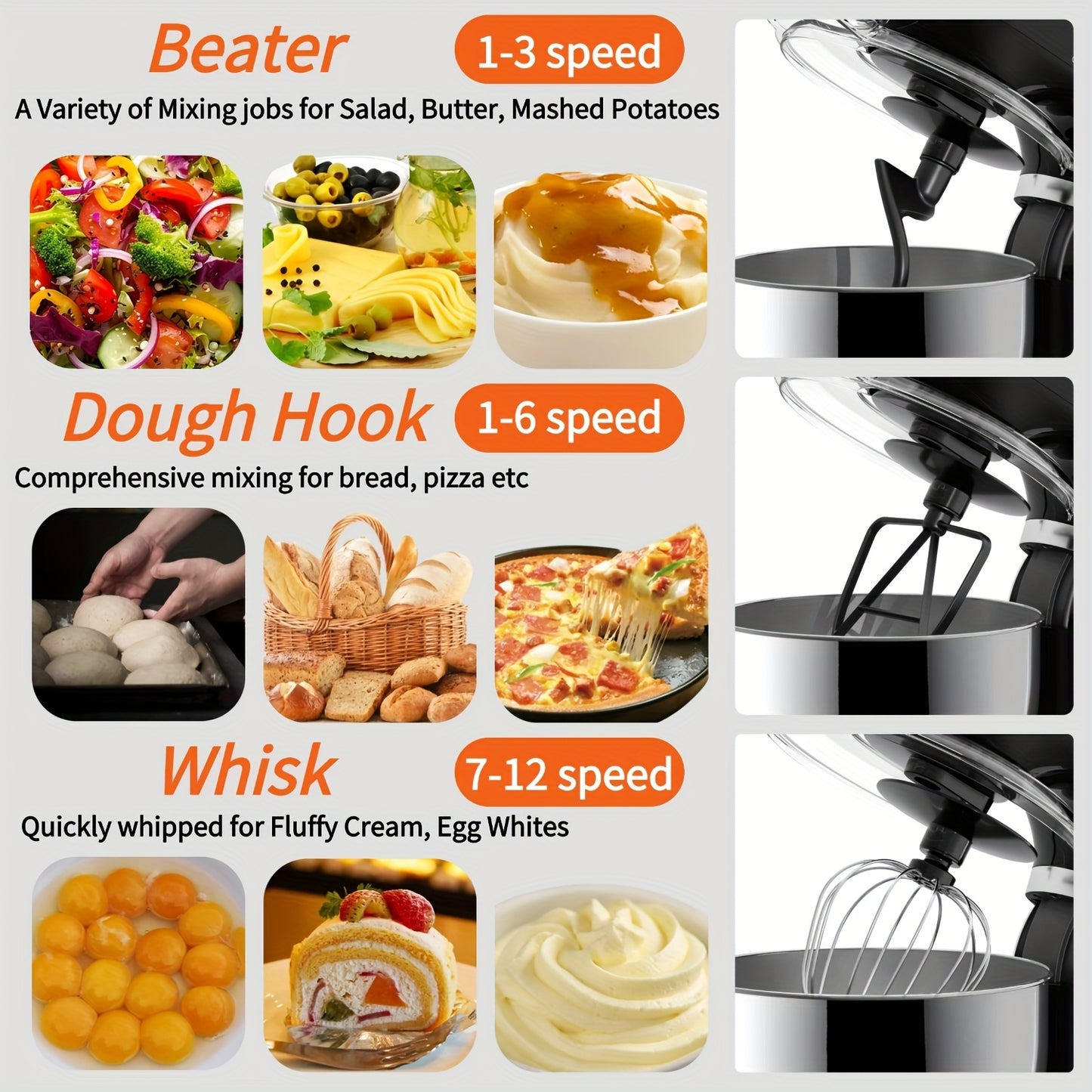 4-in-1 Electric Vertical Mixer, with A Power Of 350 Watts, 12-speed with Pulse Button. Accessories Include 5.5-gallon Stainless Steel Bowl, Mixing Paddle, Dough Hook, Whisk, And A Powerful Baking Mixer Suitable for Cake, Brea