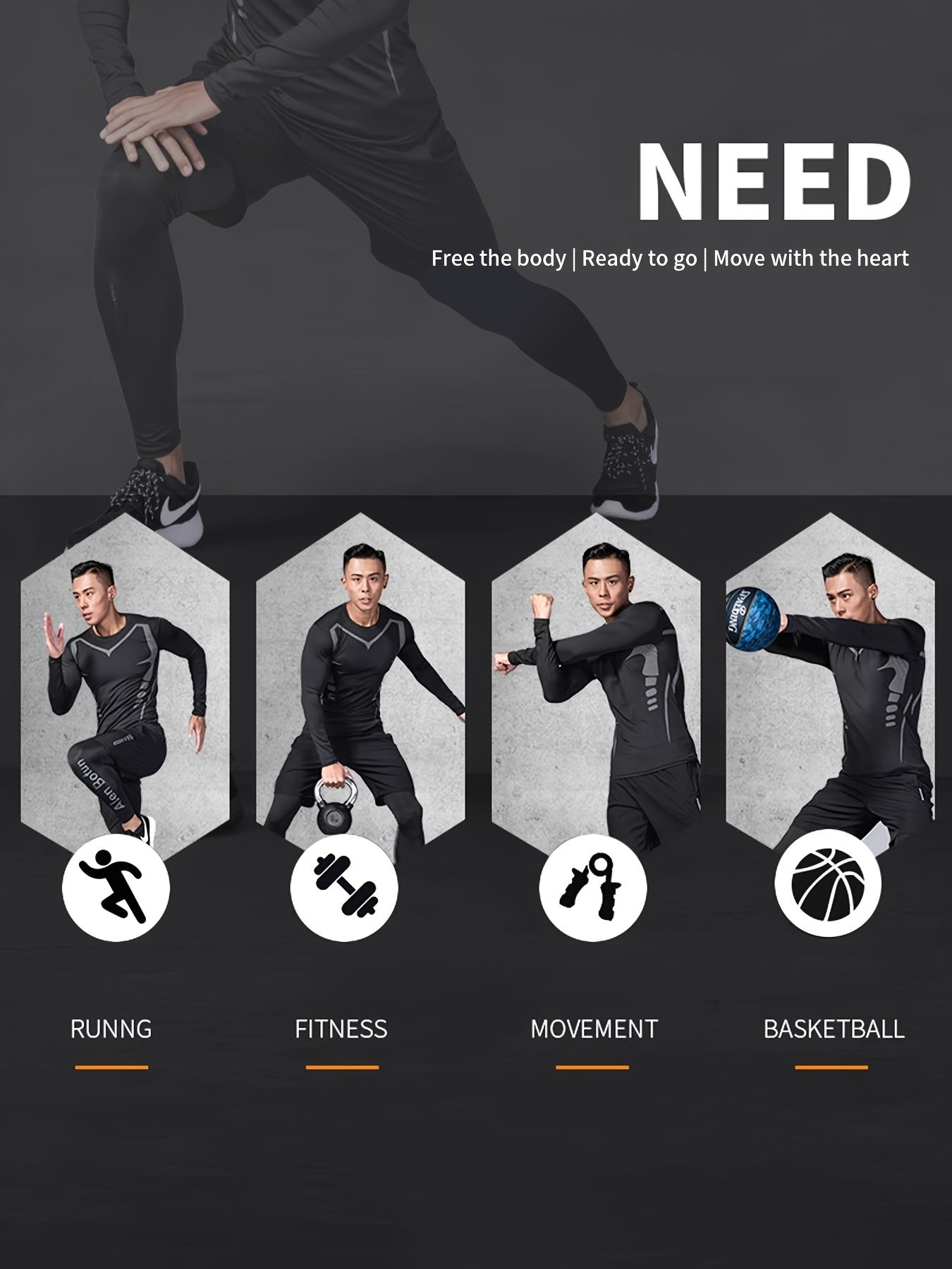 Men Fitness 4 Piece Moisture Wicking Training Set Performance