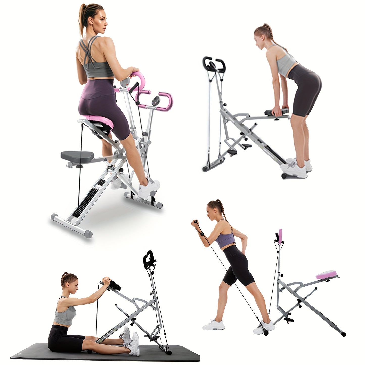[Black Friday]Pink/Gray/Black/Red Row-N-Ride Squat Assist Trainer, Foldable & Easy Setup Exercise W/Adjustable Resistance, Home Training Machine For Arm, Glute & Leg Workout.Best Christmas Gift For Women/Men.