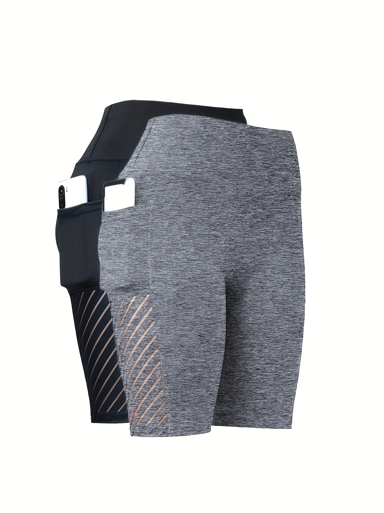 Multi-color Available, Two Pairs Of Women's High-waisted High Elastic with Pockets Yoga Shorts, Mesh Skeleton Breathable Tummy Tucking And Hip Lifting Elastic Capri Pants, Suitable for Gym Workout, Running And Leisure