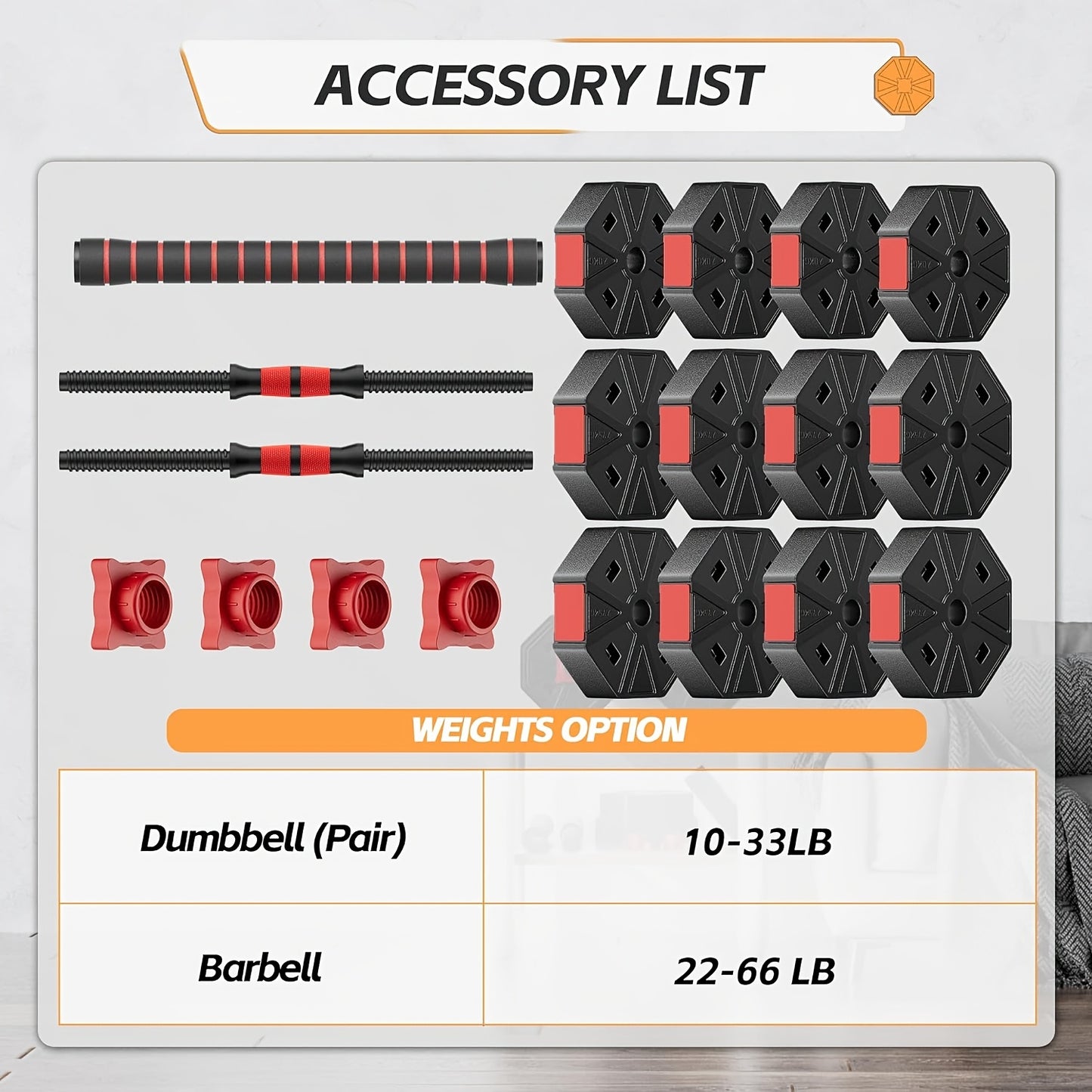 FIXTECH Adjustable Dumbbell Barbell Weight Set 20/66LBS 3in 1 Training Gym Workout Weights Set Fitness Weight Lifting Training Home Gym Office Equipment