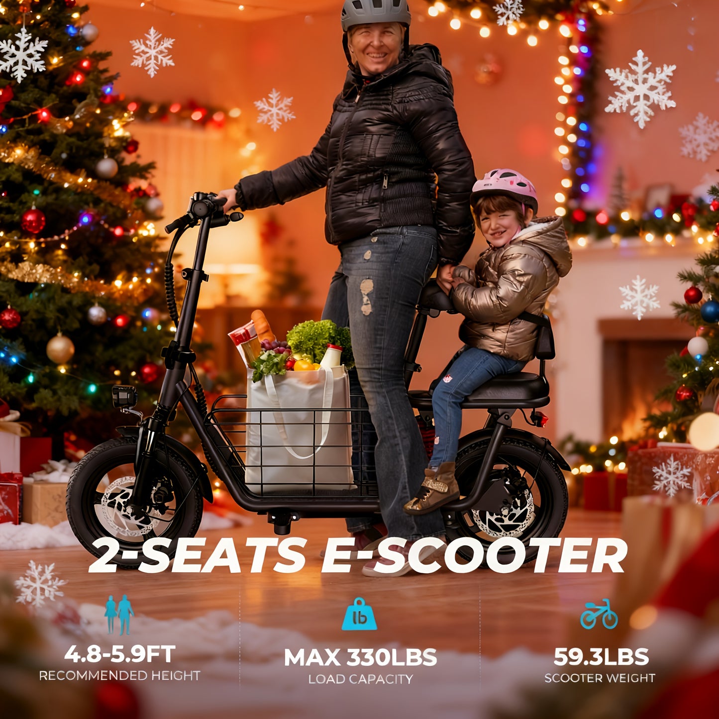 2-Seater Electric Scooter | 500W High-Speed Motor, 20MPH Top Speed, 25-Mile Range, 330LBS Load Capacity, Dual Suspension, LCD Display, 3-Speed Modes, Folding Design, Includes Free Basket, Adjustable Handlebar Height, Carbon S