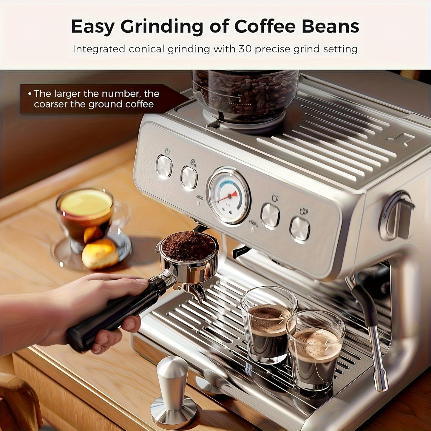 CRZOE Espresso Machine With Powerful Built-In Grinder
