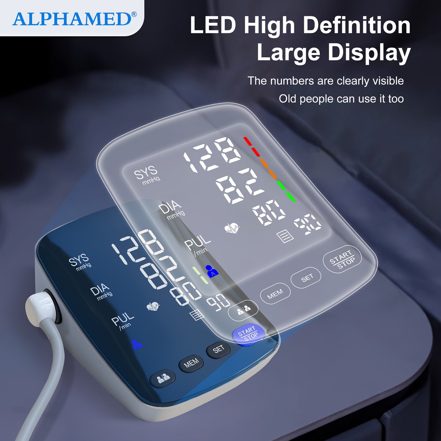 ALPHAMED Automatic Digital Blood Pressure Monitor Curved Screen