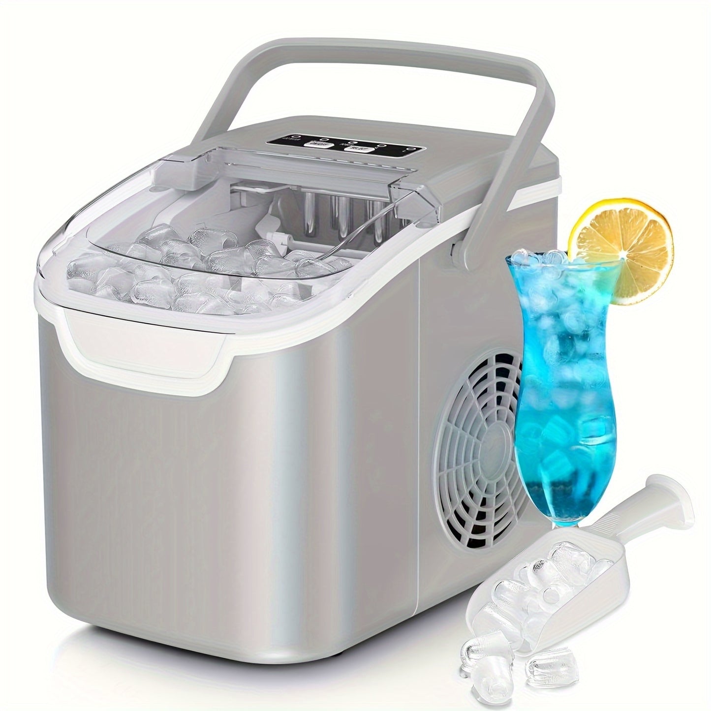 [Fast Ice Maker] Fast 6-Minute Ice Making, Compact Countertop Ice Maker Machine | Produces 26 lbs/24H, with Scoop, Basket & Self-Cleaning, Portable Design with Handle, Ideal for Home, Parties, RV, Camping, Kitchen - Energy-Ef