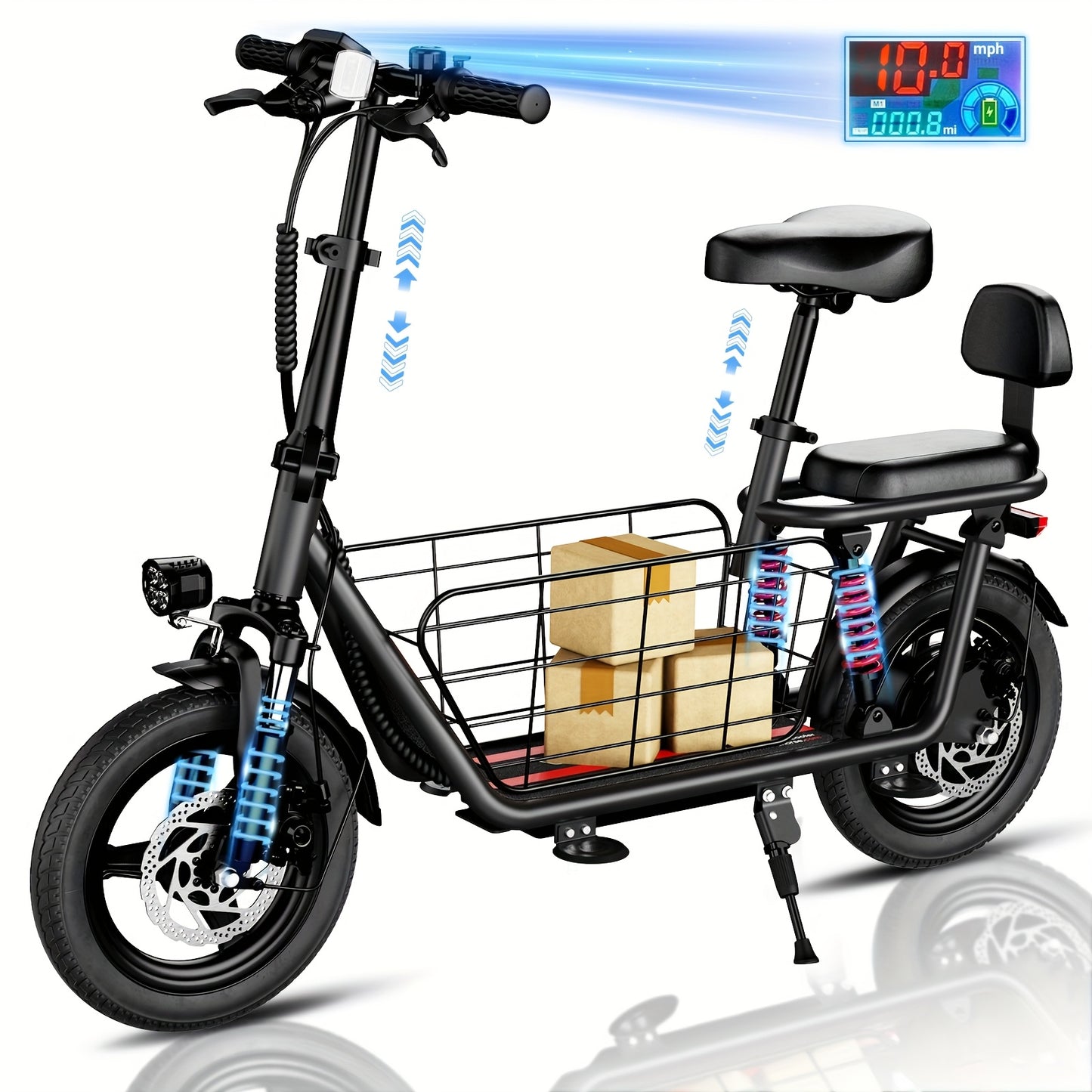 WINDHORSE Electric Scooter With Seat And Basket Dual Suspension