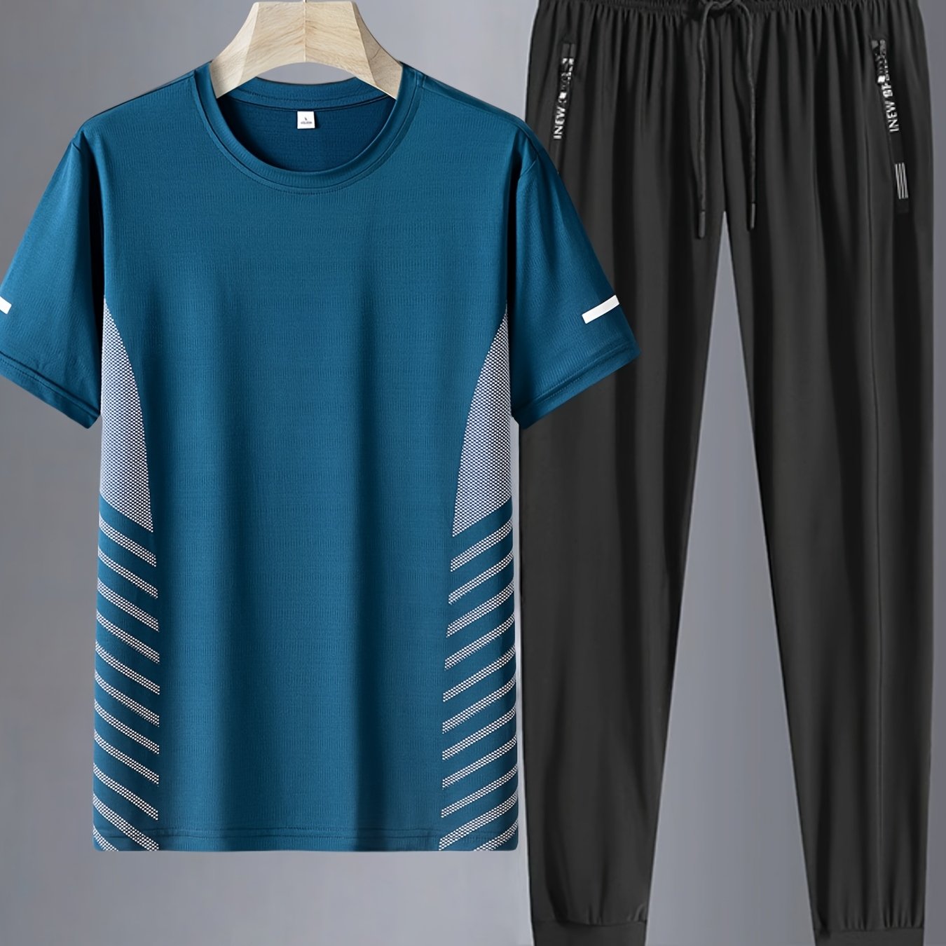 Men's Casual Athletic Set Breathable Polyester T-Shirt And Joggers