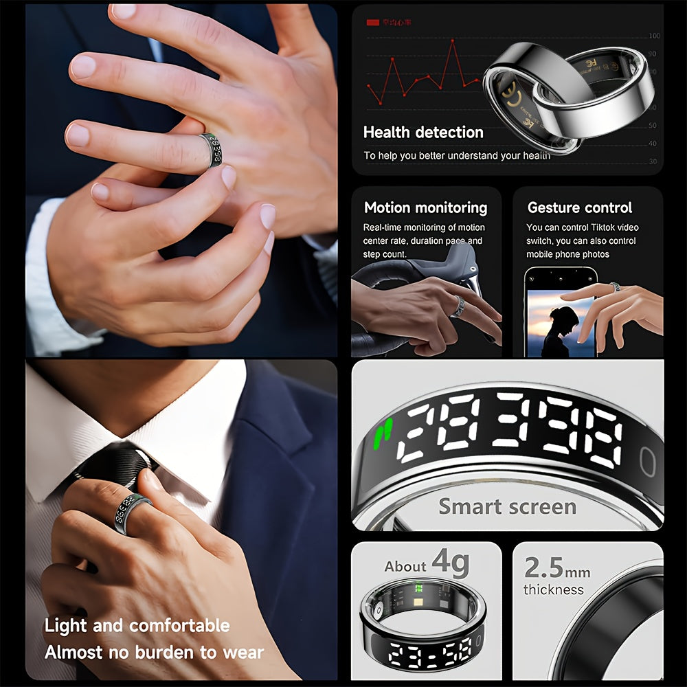 FERTO Smart Ring With Display And Touch Screen Fitness Tracker
