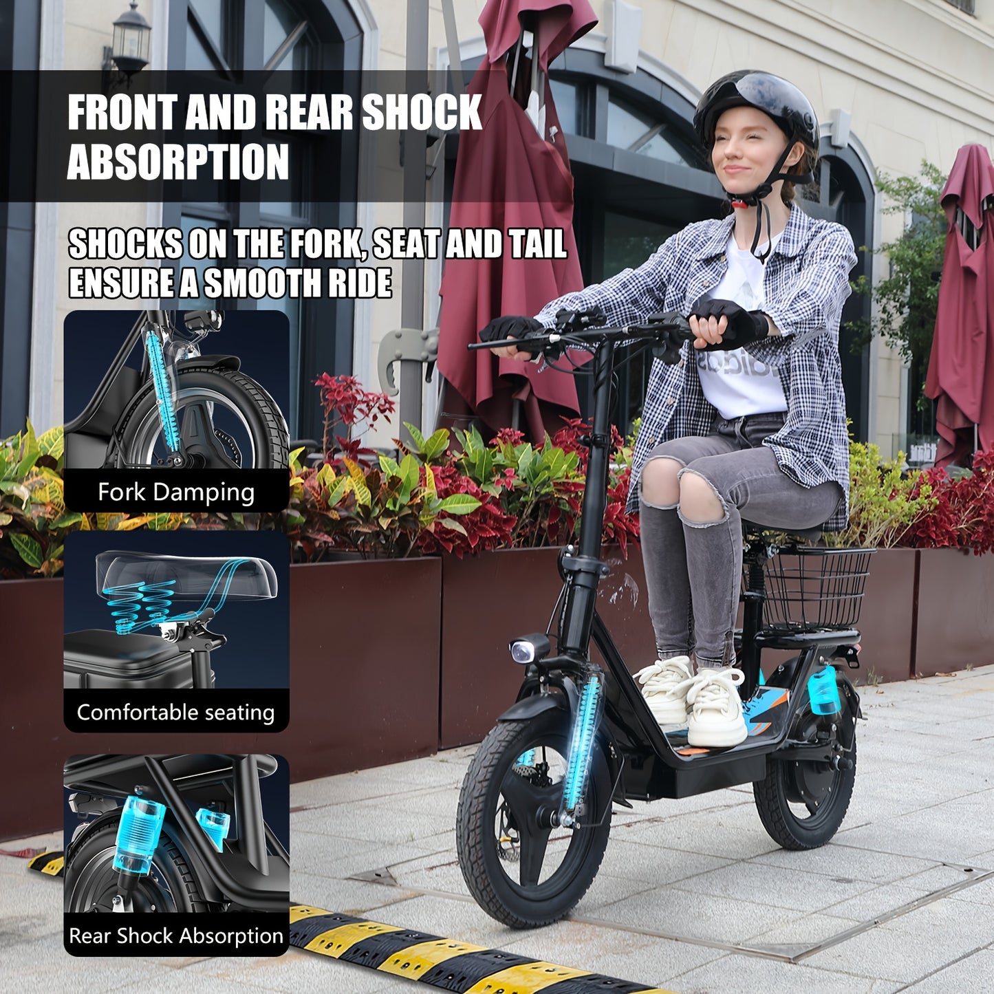 650W High-Power Electric Scooter with Front Basket & Anti-Slip Floor Mats - 48V 13A Motor, 25-Mile Range, 3-Speed Modes, Dual Disc Brakes & Full Suspension - Heavy-Duty Adult E-Scooter Suitable for Commuting, Riding on Any Te
