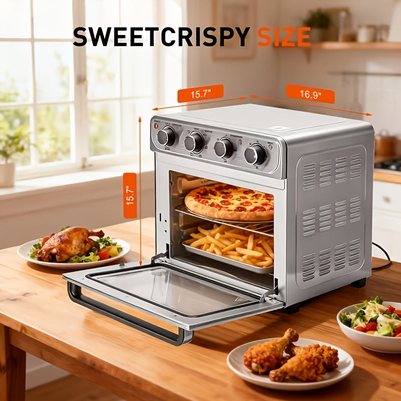 Large 26.4QT Air Fryer & Toaster Oven Combo - 4-in-1 Convection Oven with Air Fry, Bake, Broil/Roast, Slow Cook - Stainless Countertop Toaster Ovens Suitable for & Commercial Use, 4 Accessories Included, Up to 450°F