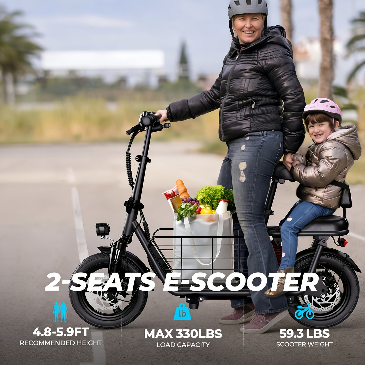 749W Peak Cargo Electric Scooter - 25 Mile Range, 20MPH, Dual Suspension, LCD Display, 330lbs Max Load, Adult Ebike with Basket & Cruise Control, Commuter Bike for Urban Travel, Black, Electric Scooter for Adults, Commuter Bi
