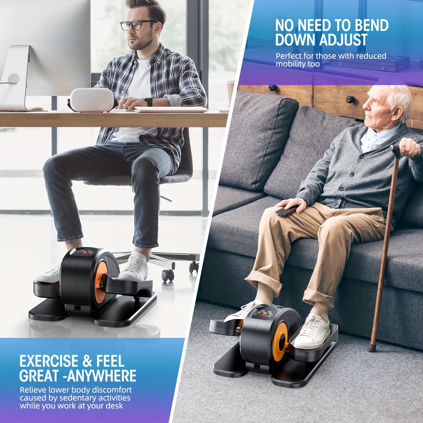 Under Desk Elliptical Machine - Fully Assembled, Quiet Portable Seated Pedal Exerciser with Remote Control & 12 Adjustable Speeds for Effortless Home Workouts