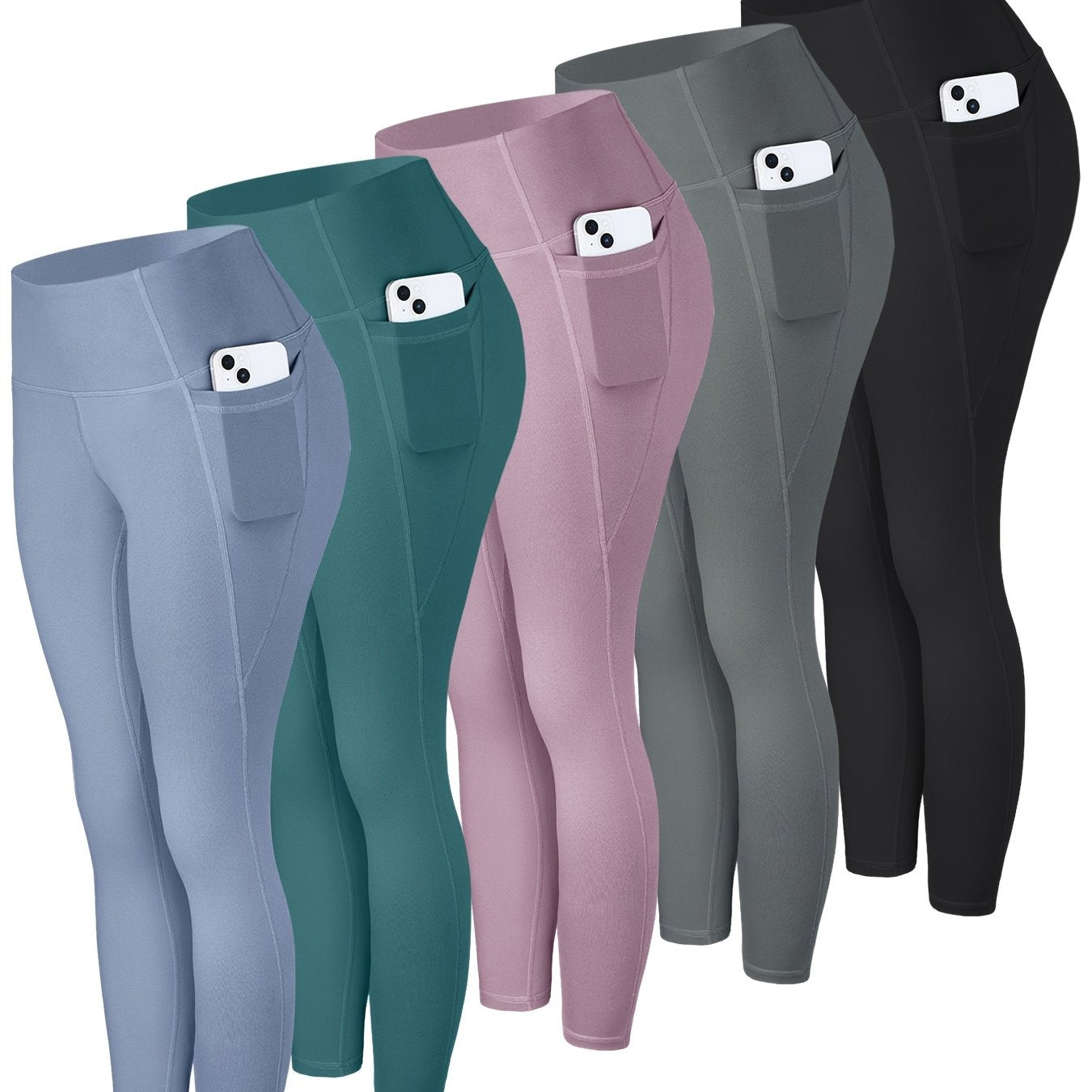 LINOZO Leggings With Pockets, High Waist Cropped Polyester