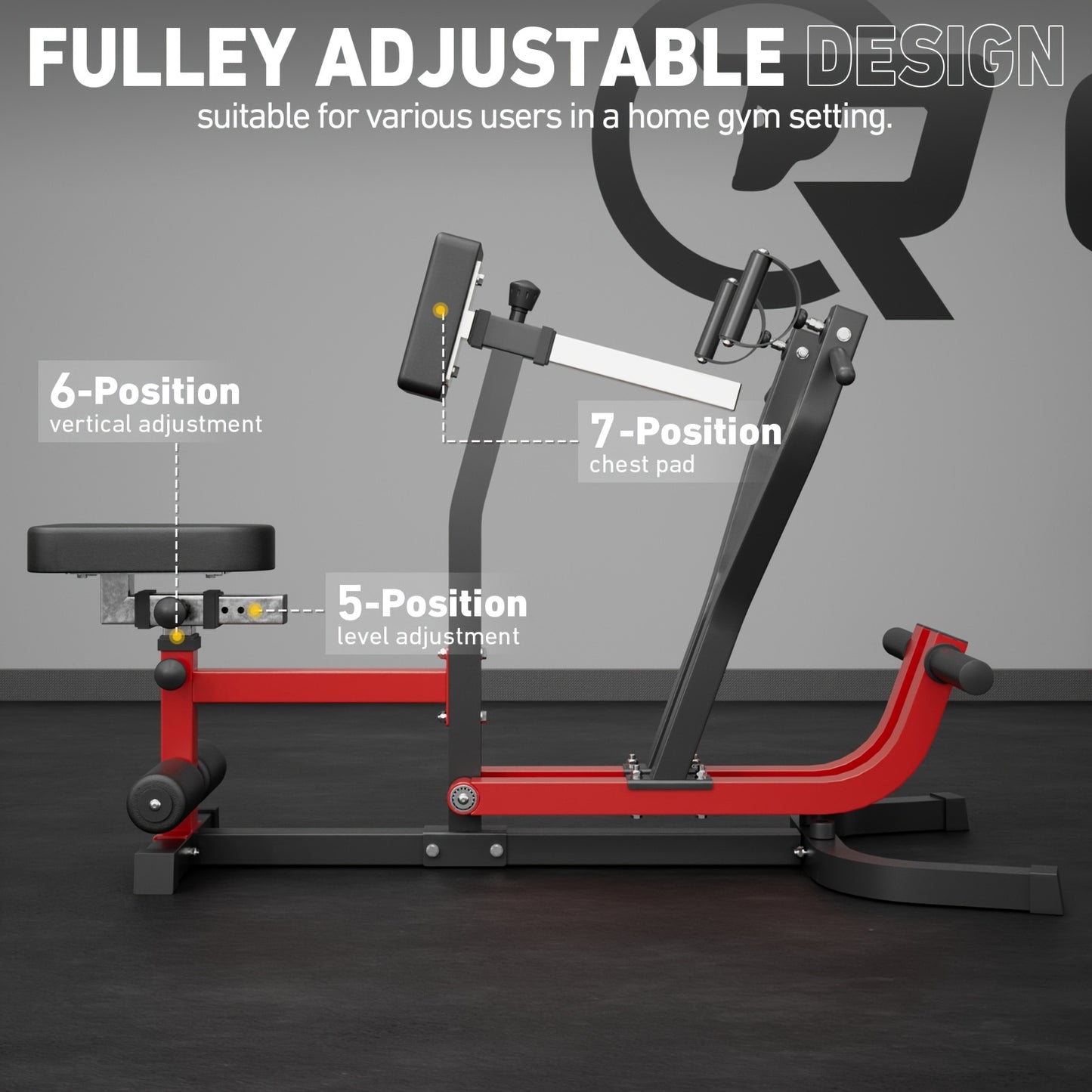 400lb Capacity Seated Row Machine with Adjustable Back & Independent Arms, Multi-Grip Positions, Plate Loaded Design - Home Gym Workout Equipment for Full-Body Strength Training, Sleek Red & Black Finish, Sturdy Construction