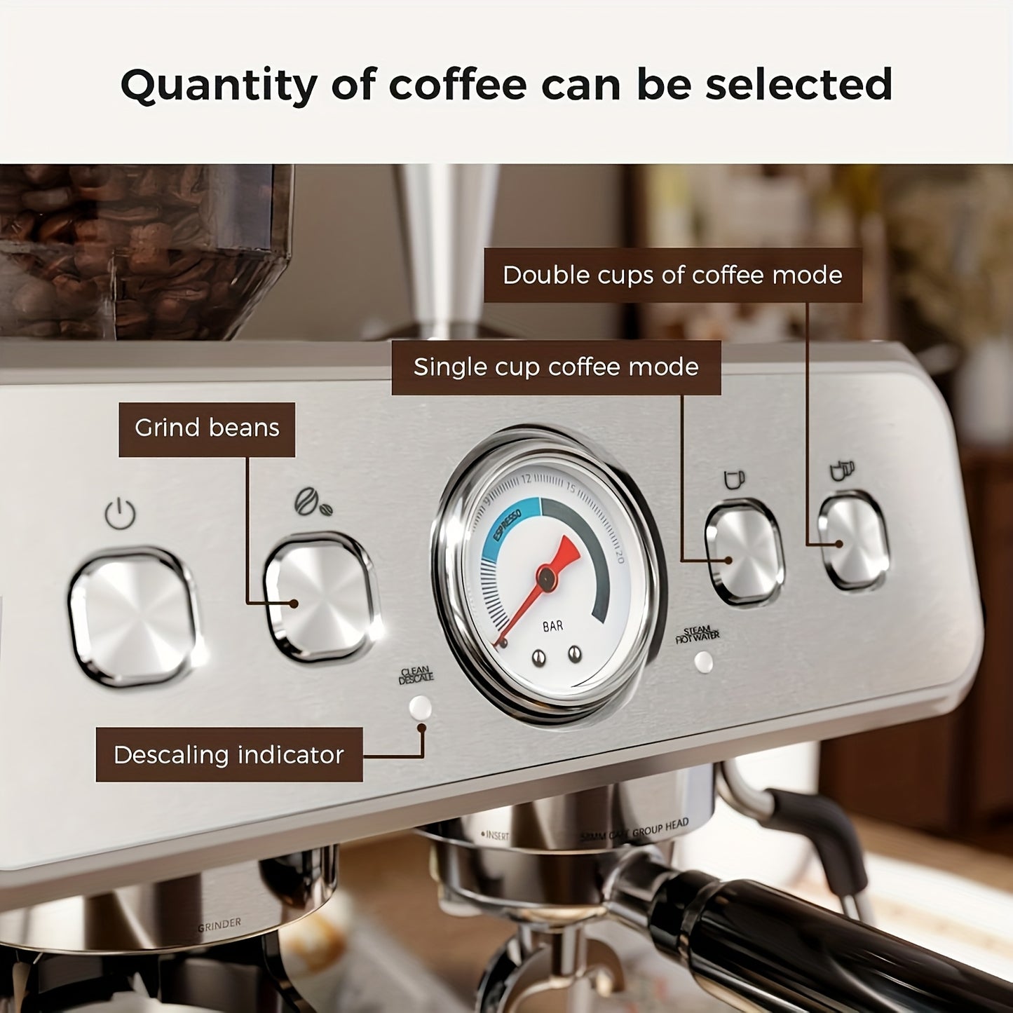 CRZOE Espresso Machine With Powerful Built-In Grinder
