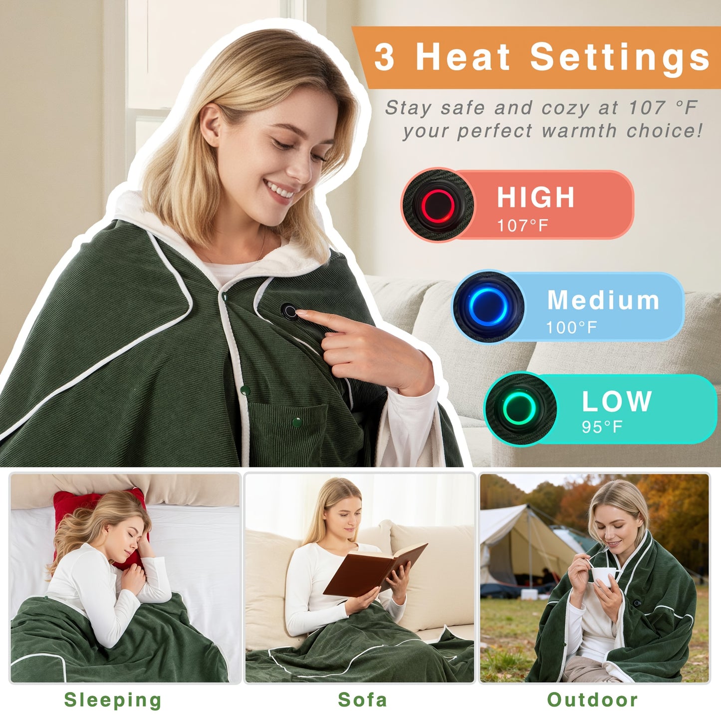 USB Heated Blanket Flannel Comfort For Home Office Travel