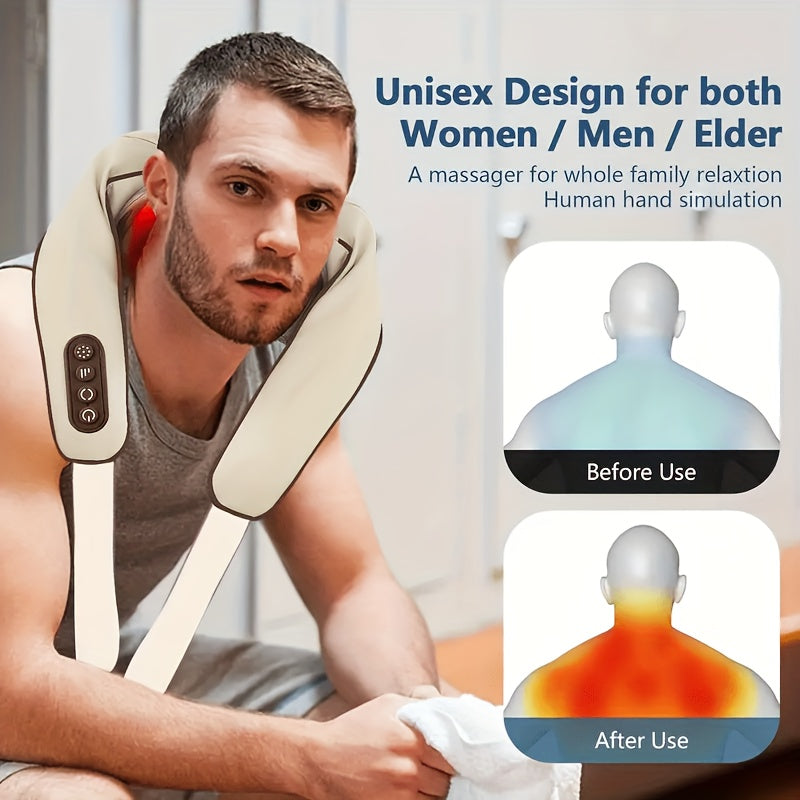Neck Massager With 6 Massage Nodes, Kneading Special Artifact Trapezius Leg Neck Automatic Massager, Wireless Neck Massager With Heating, Shiatsu Shoulder And Back Massager, Massages Like A Human Hand, Gift For Women