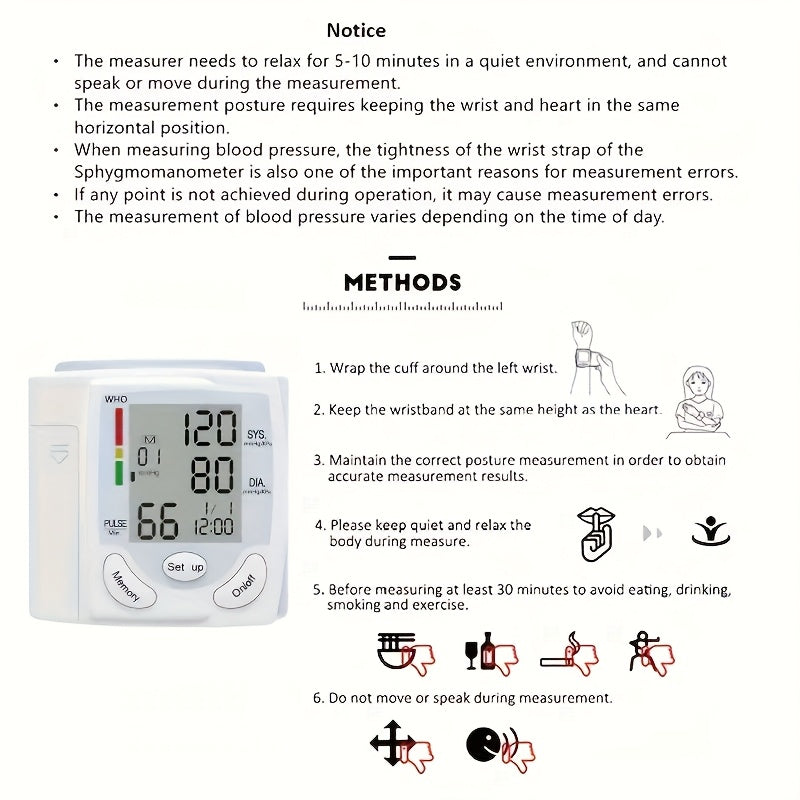 2pcs CHANG KUN Automatic Digital Wrist Blood Pressure Monitor with Adjustable Cuff & Heart Rate Monitor - WHO Accuracy Certified, Portable Design, Easy to Use for Home Health Management (CK-101S), Blood Pressure Monitor for H