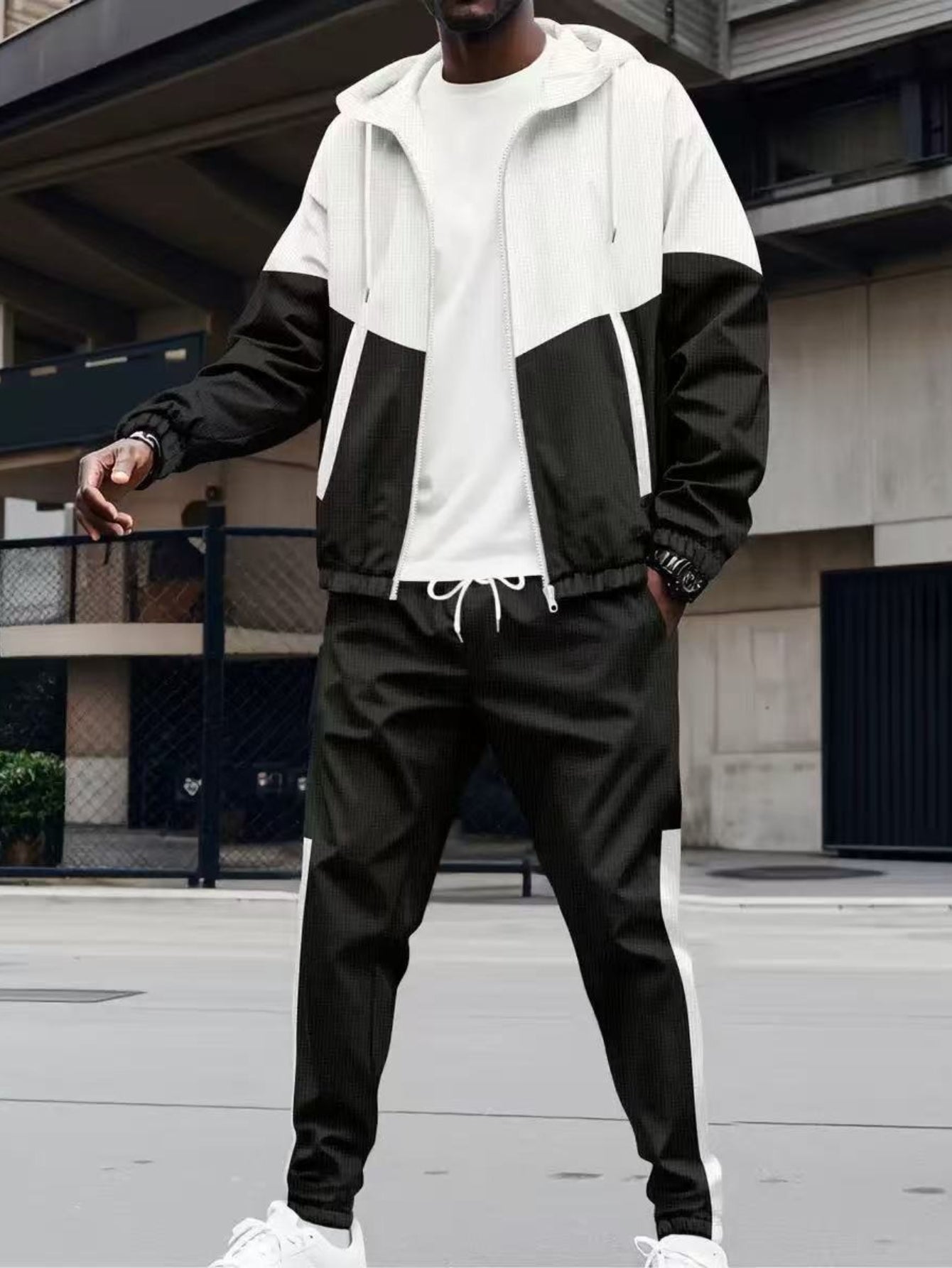 2pcs Men's & Women's All-Season Matching Hooded Jacket & Pants Set - 3D Geometric Print Zipper-Front Athletic Wear, Casual Sportswear Outfit (Machine Washable) - Gym, Outdoor, Urban Style - Unisex Tracksuit