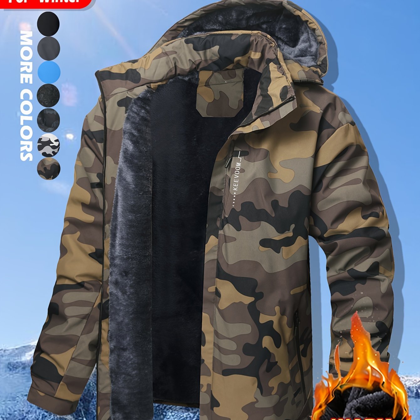 Keevoom Coat Hooded Fleece-Lined Winter Water-Resistant
