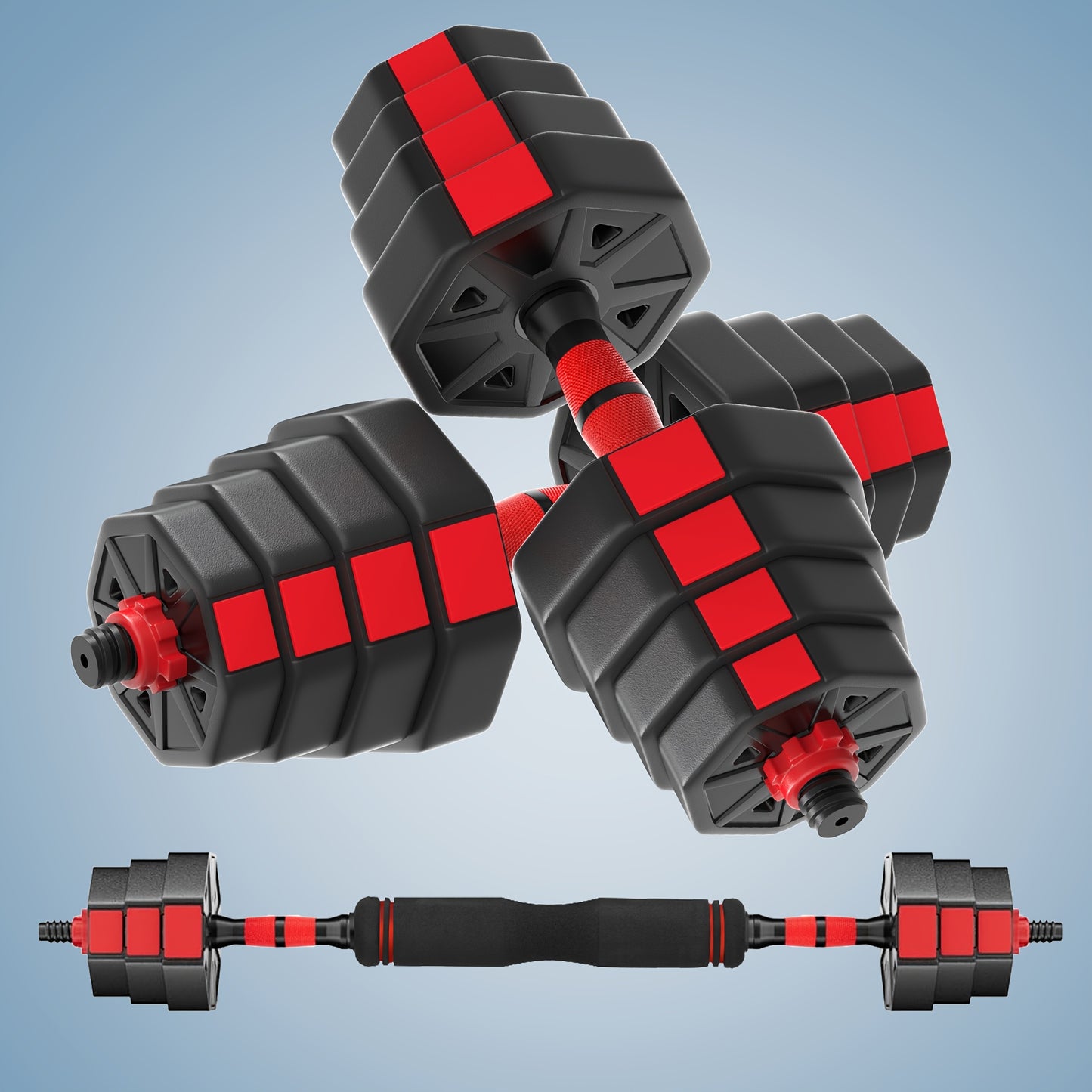 FIXTECH Adjustable Dumbbell Barbell Weight Set 20/66LBS 3in 1 Training Gym Workout Weights Set Fitness Weight Lifting Training Home Gym Office Equipment