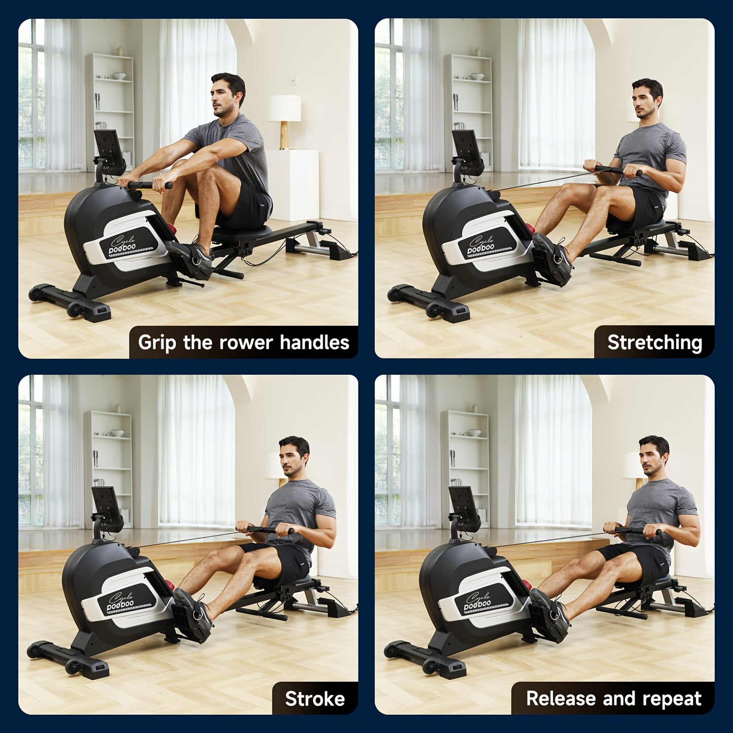 HASIMAN Foldable Home Rowing Machine Adjustable Resistance Rowing Machine Indoor Exercise Rower with Combination Strength Exercise & LCD Monitor, Compact Saving Family Space