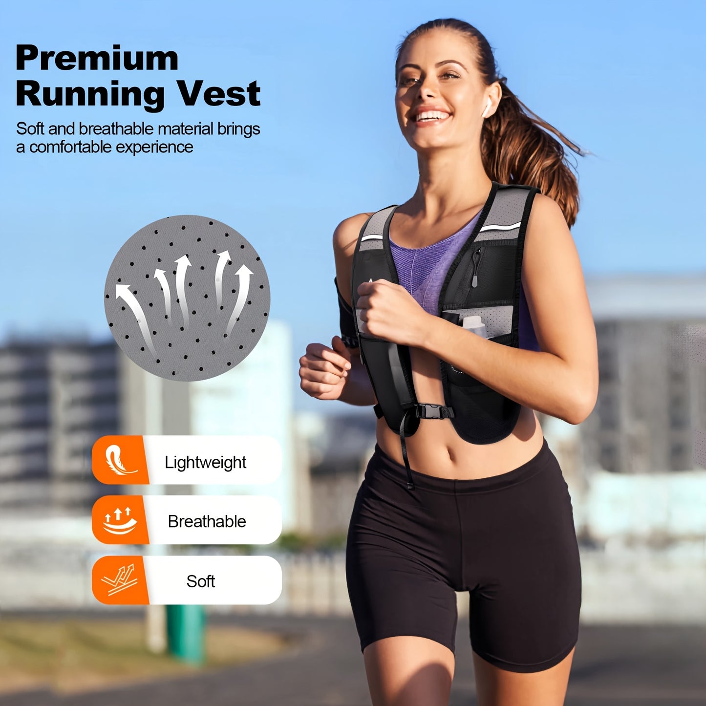WOCBUY Running Vest for Women Men, Lightweight Breathable Hydration Vest with Large Compartment, Reflective Running Hydration Vest, Running Water Vest for Hiking Cycling Marathon Trail Jogging Race