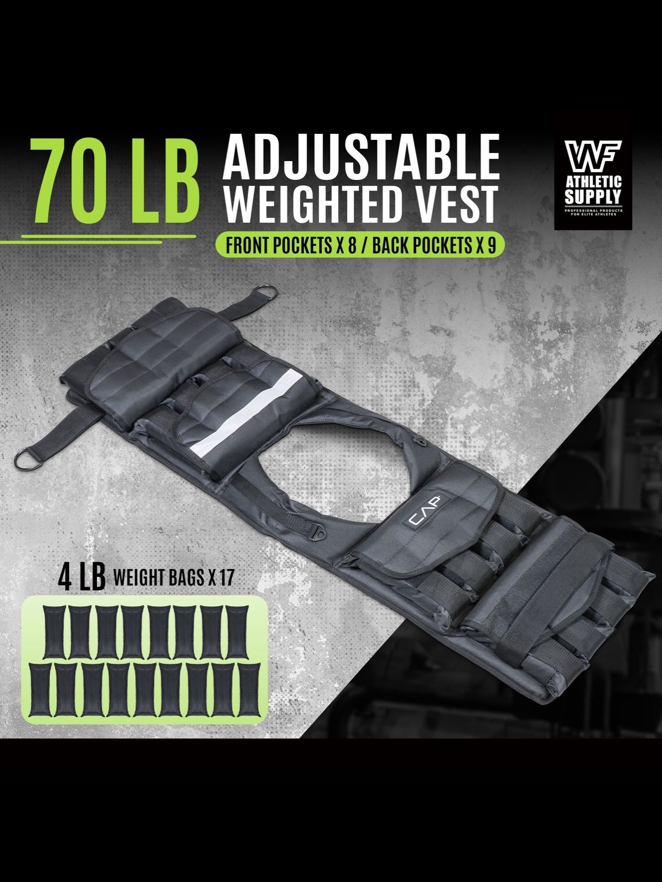 CAPHAUS Adjustable Weighted Vest With 70LB Capacity For Training