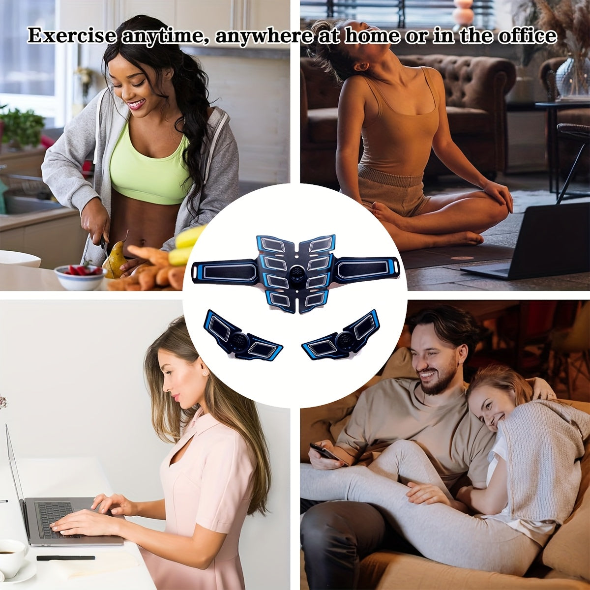 EMS abdominal muscle stimulator, 1 abdominal belt+2 arms+3 host+gel film, muscle auxiliary stimulator, suitable for arm/ abdomen/ thigh, USB charging massager, EMS electronic massage, multi-functional muscle stimulator, 6 mod