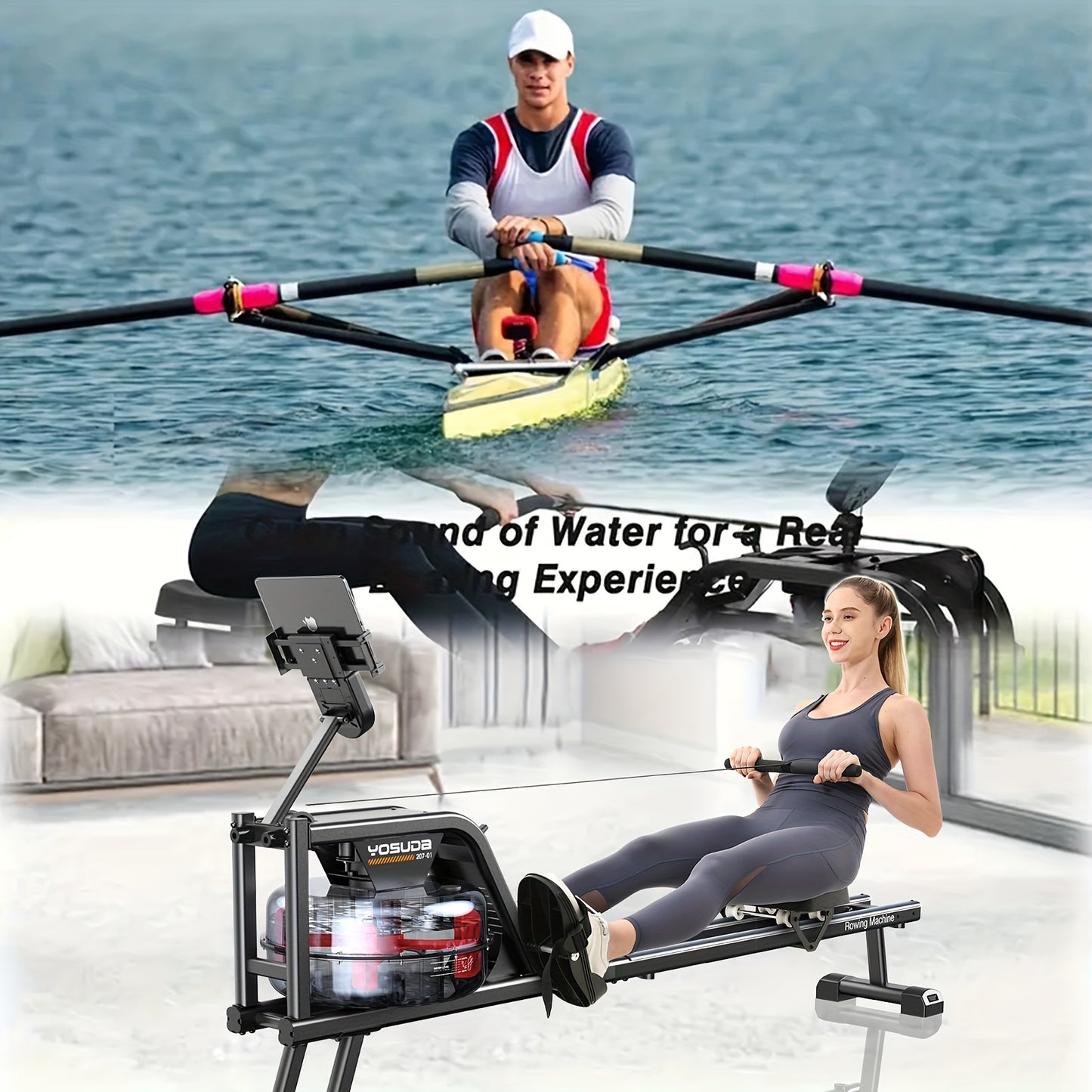 Magnetic/Water/Hydraulic Rowing Machine for Home, Rowing Machine for Taller Power Athletes, Comfortable Seat Cushion, 12×12 Powerful Magnetic, Dual Silent System, Maximum Weight Capacity 350 Lbs. 45-inch LCD Monitor Clearly