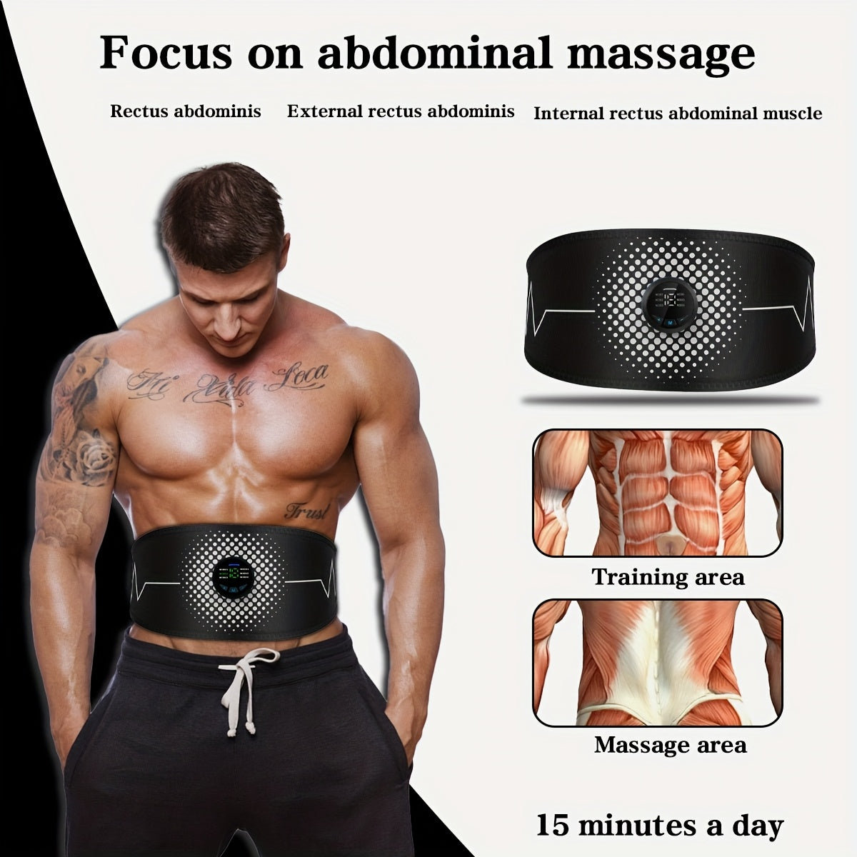 2in 1EMS Fitness Belt + Abdominal Massage Belt, 6 Modes to Choose From 18 Strength Levels Selected EMS Abdominal Muscle Trainers, Rechargeable Batteries, Holiday Gifts