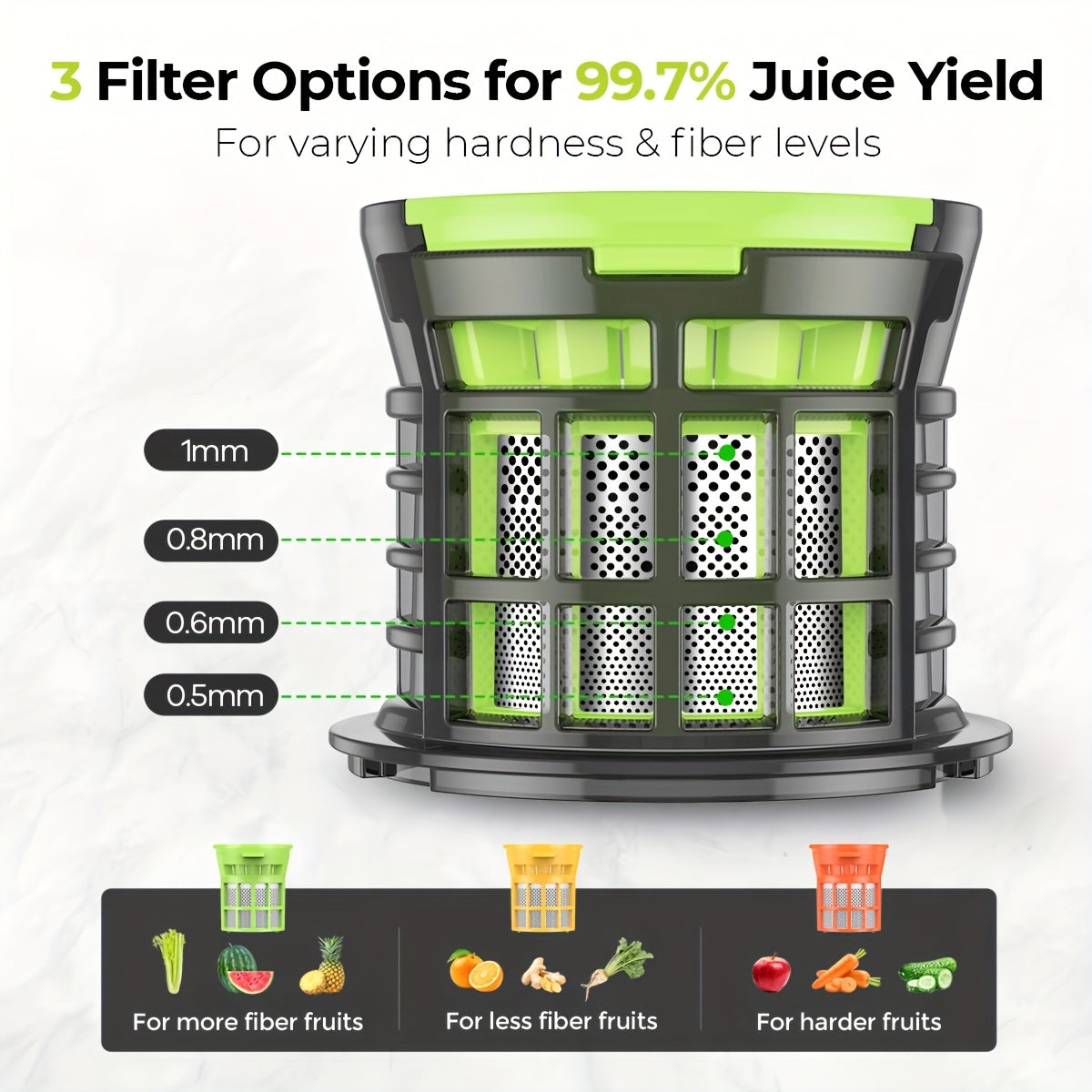 Syvio 3-speed Centrifugal Juicer, Featuring A 4.3-inch Wide Feed Chute For Whole Fruits And Vegetables, Delivers High Juice Yield. Includes 3 Interchangeable Strainers For Batch Juicing And Easy Cleaning.
