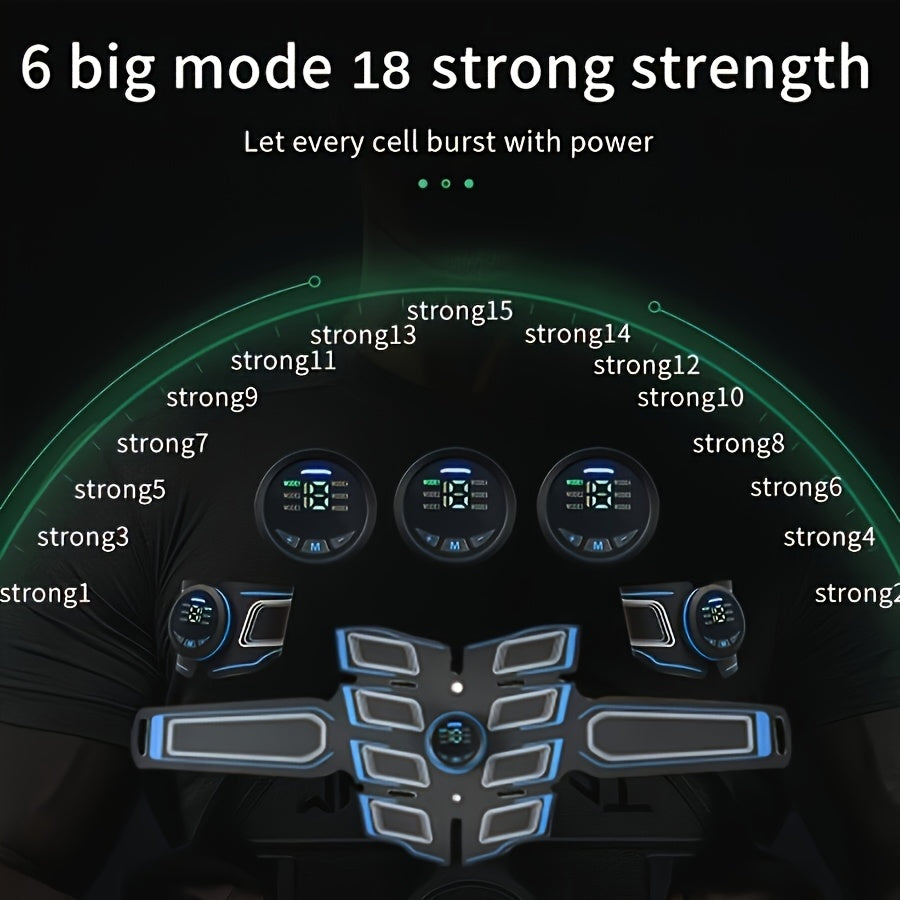 ABS Stimulator, EMS Stimulator, Muscle Training, Rechargeable EMS Fitness Massage Belt -6 Modes, 18 Level Intensity, Muscle Training And Physical Therapy Stimulator, Lithium Battery Power Supply, Can Be Used As A Gift For Men