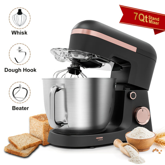 7QT Stand Mixer, 10+P Speeds Powerful Electric Kitchen Mixer With Dough Hook, Beater, Whisk And Splash Guard With Pour Spout, Food Mixer For Baking, Cooking