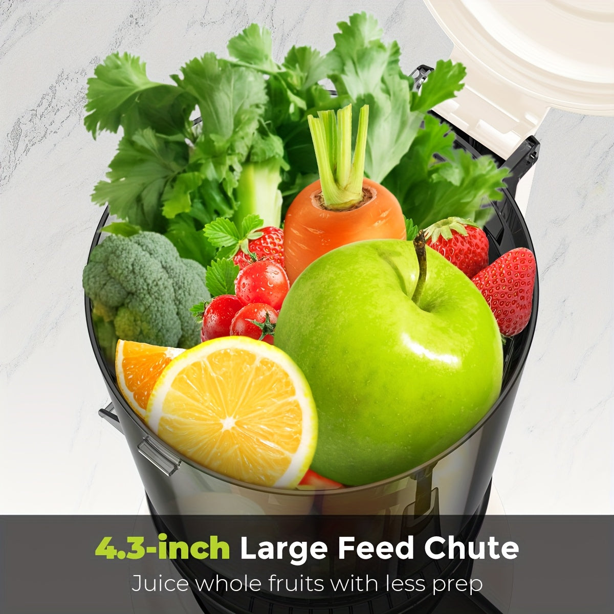 Syvio 3-speed Centrifugal Juicer, Featuring A 4.3-inch Wide Feed Chute For Whole Fruits And Vegetables, Delivers High Juice Yield. Includes 3 Interchangeable Strainers For Batch Juicing And Easy Cleaning.