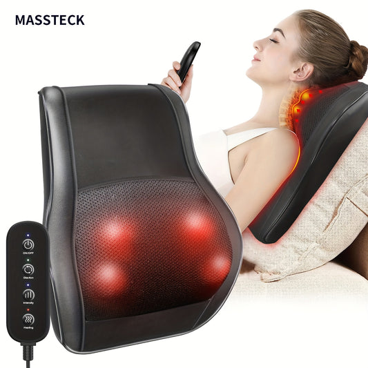 MASSTECK Shiatsu Back Massager Featuring Heat, Designed for Deep Tissue in The Neck, Shoulders, And Back, Offers 3 Massage Modes And 2 Heat Settings, Providing a 3D Kneading Experience for Overall Body, Perfect As Gifts for M