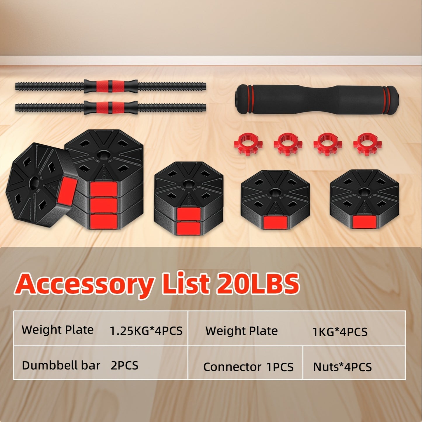 FIXTECH Adjustable Dumbbell Barbell Weight Set 20/66LBS 3in 1 Training Gym Workout Weights Set Fitness Weight Lifting Training Home Gym Office Equipment