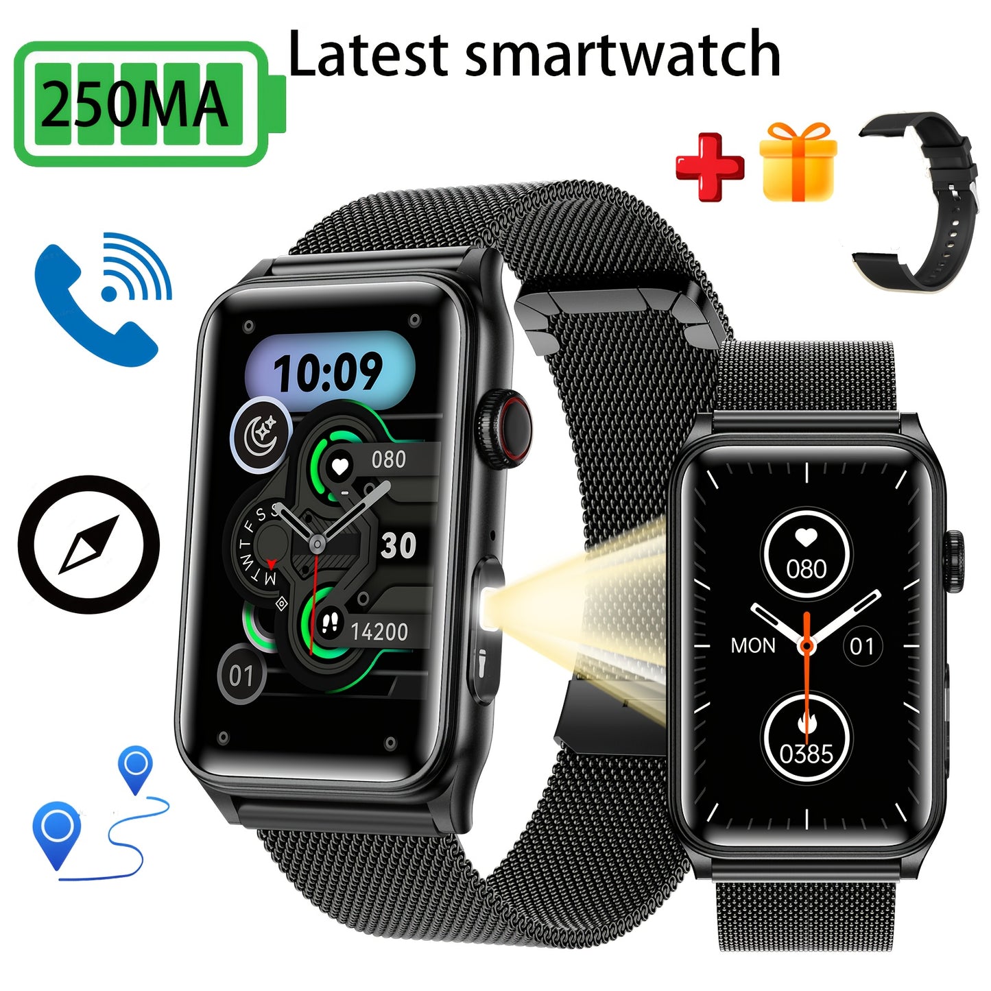 2025 New Smart Watch with 1.8-Inch Large Display, 250mAh Battery, AI Voice Commands, Wireless Calling & SMS Reminders, 100+ Sports Modes, Magnetic Charging