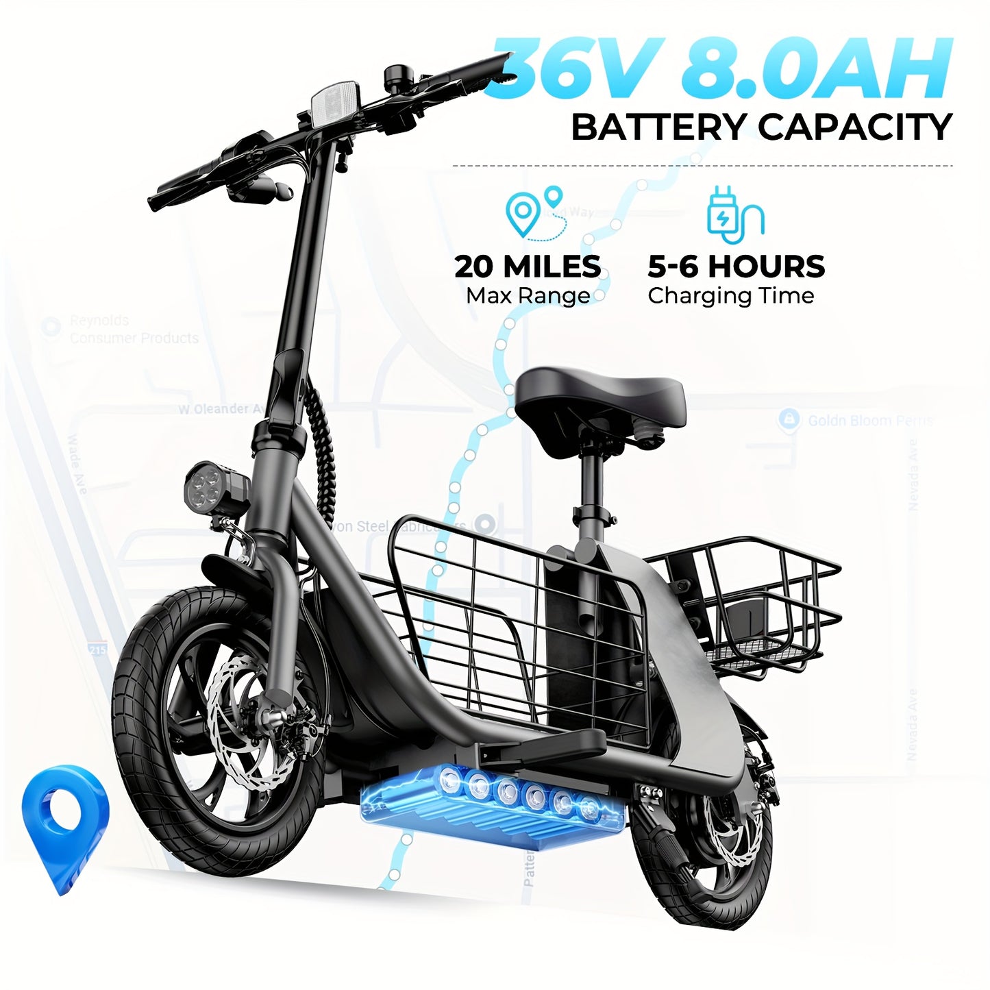 WindHorse Electric Scooter 450W Motor, 20 Mile Range, 15.5 MPH