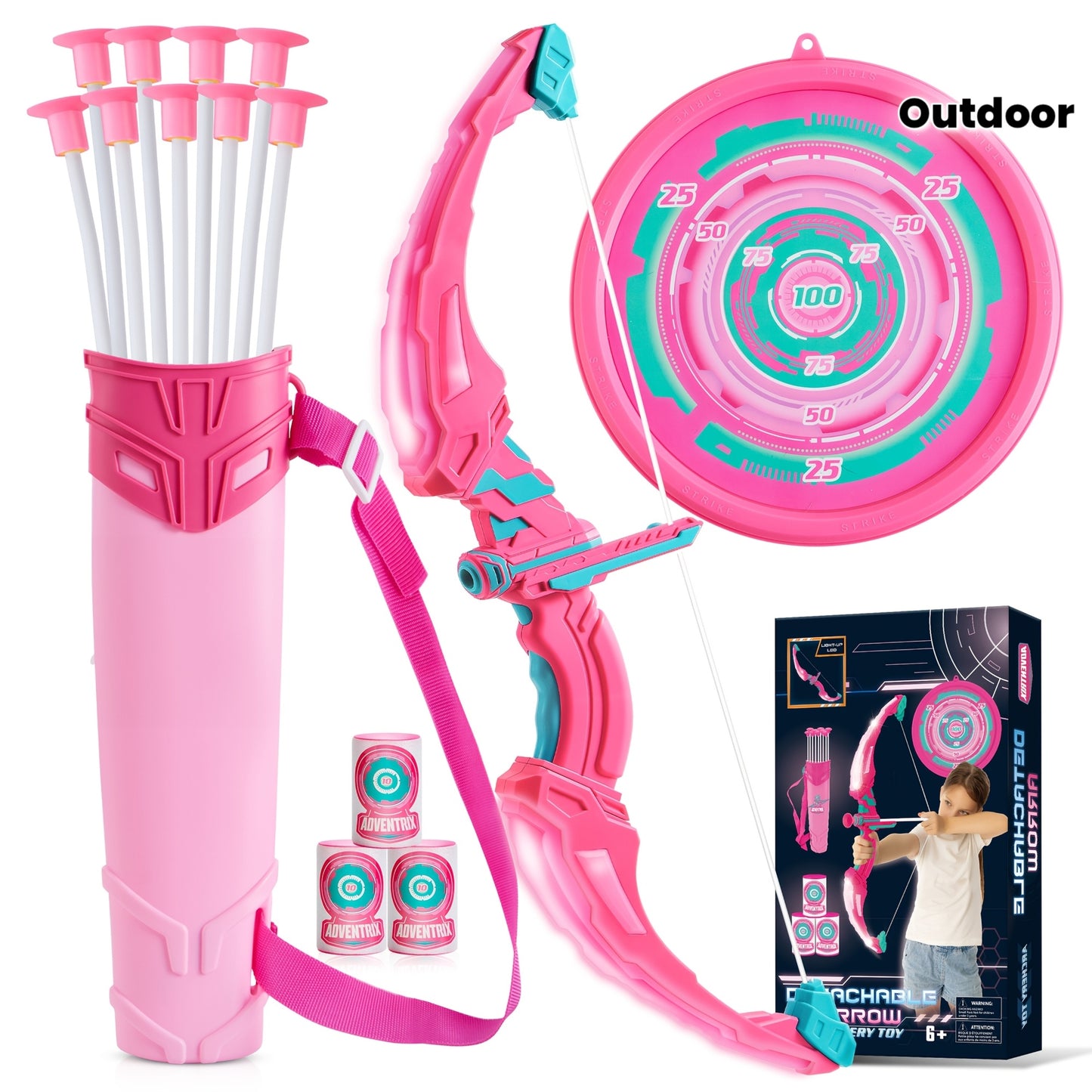 Kids LED Light Up Bow and Arrow Toy with 9 Suction Cup Arrows, Target & Case - ASTM- Archery Set Suitable for Boys & Girls, Indoor/Outdoor Archery Gift for Birthday/Christmas, - with Flashing Modes (Bow)