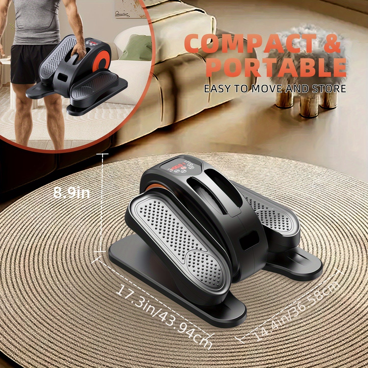 Under Desk Elliptical Machine - Fully Assembled, Quiet Portable Seated Pedal Exerciser with Remote Control & 12 Adjustable Speeds for Effortless Home Workouts