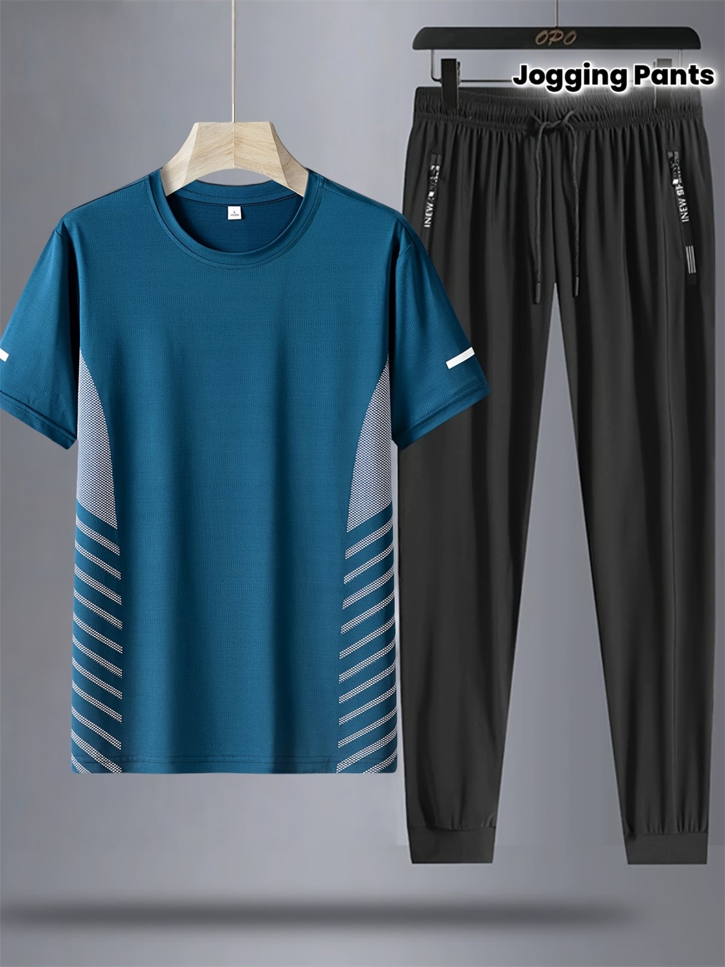 Men's Casual Athletic Set Breathable Polyester T-Shirt And Joggers
