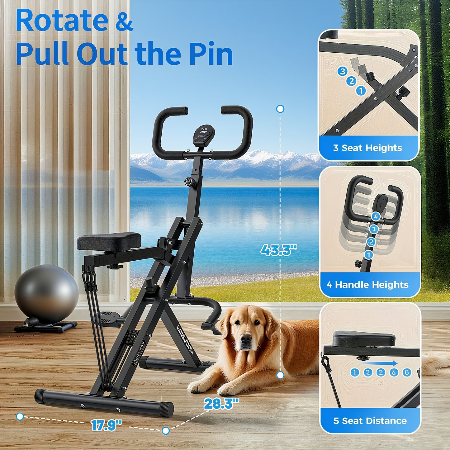 SRIFY Magnetic Squat & Rowing Machine - Heavy-Duty Home Gym Equipment with 16-Level Magnetic Resistance, 350lbs Capacity, Ergonomic Non-Slip Pedals & Smooth Gliding Rails, Squat & Rowing Machine for Full-Body Workouts, Tracki