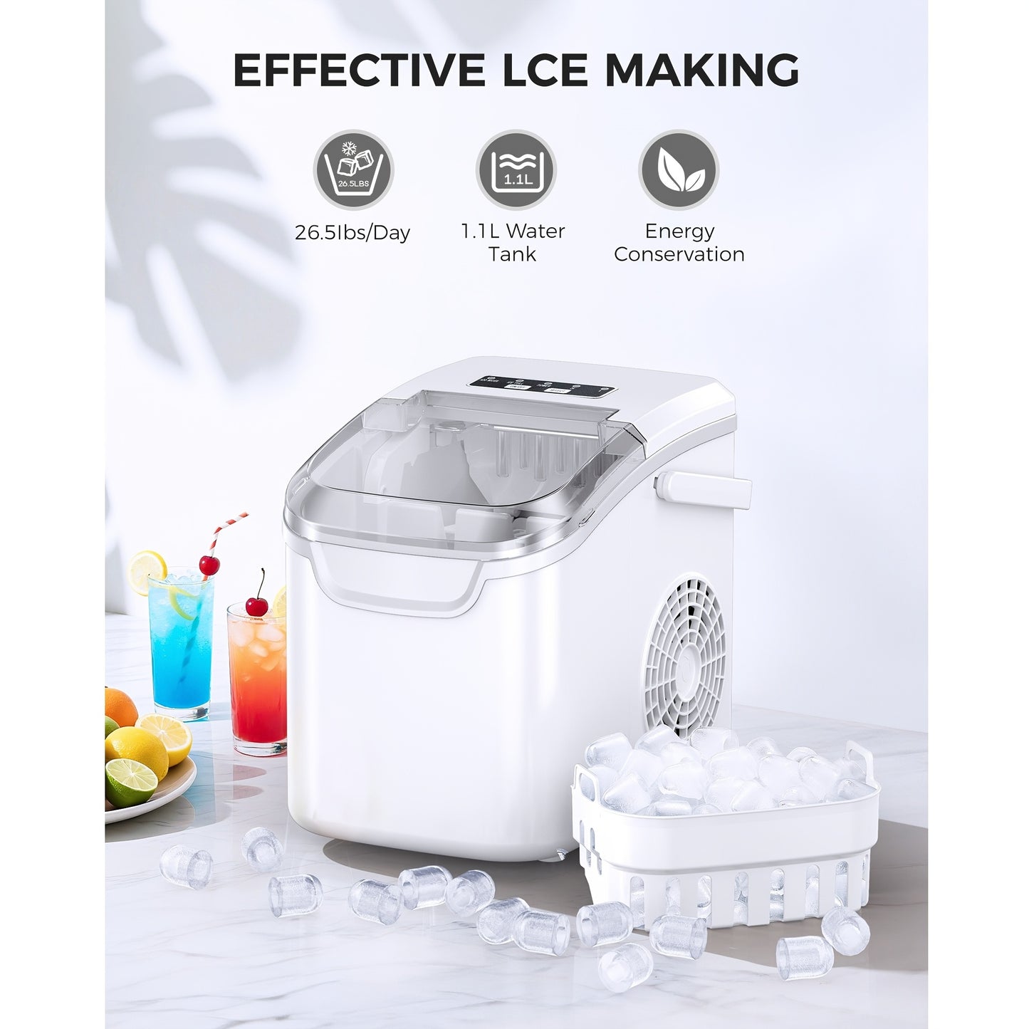 Ice Makers Countertop, Portable Ice Maker Machine with Self-Cleaning, 26.5LBS/ 24Hrs, 6 Mins/ 9pcs Bullet Ice, Ice Scoop and Basket, Handheld Ice Maker for Kitchen/ Home/ Office/ Party, Red.