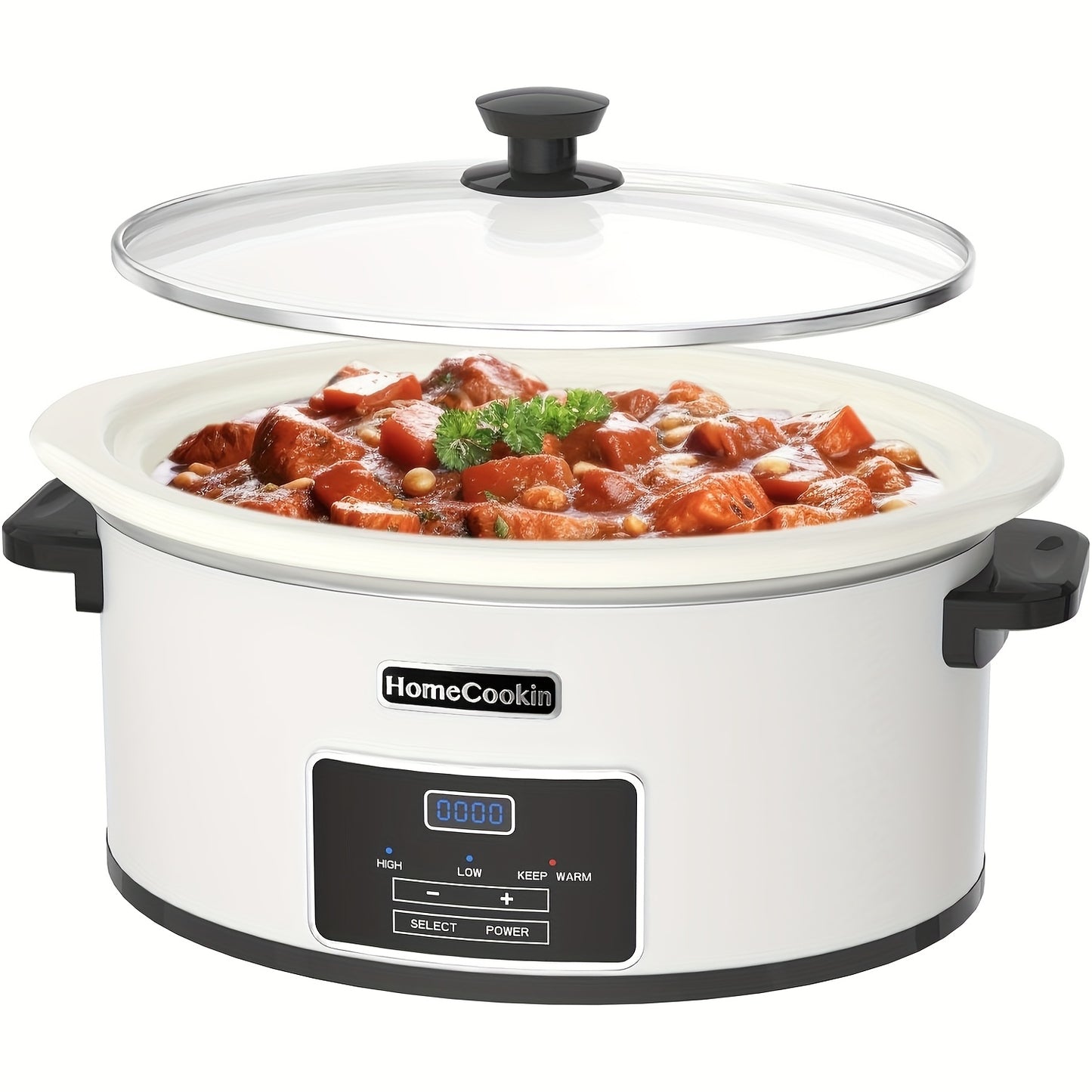 8 Quart Large Digital Slow Cooker with Stoneware Pot - Programmable Slow Cooker with Keep Warm Function, Digital Display & One-Touch Operation, 240W, Red/Blue//Black - Ideal for Family Dinners, Roasts, Stews